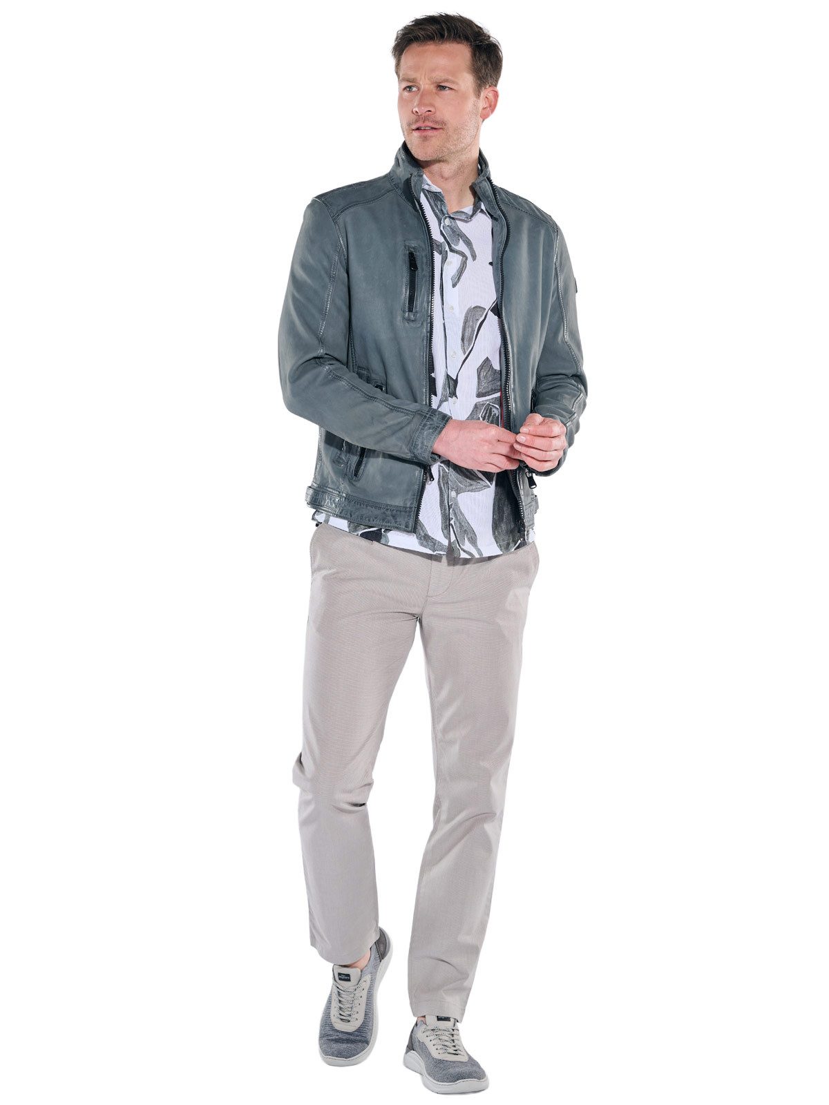 Engbers Lederjacke Herren Lederjacke mit langem Stehkragen, Hellblau