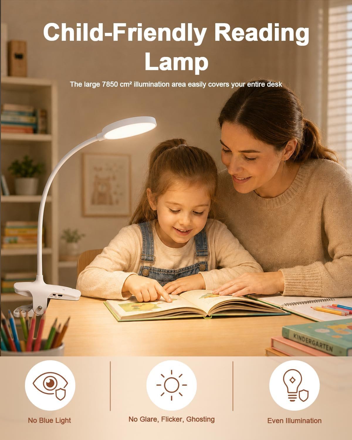 FELIXLEO LED Leselampe Leselampe Bett Bernsteinlicht Klemmlampe USB C 6 Farben dimmbar – Bild 4 von 5