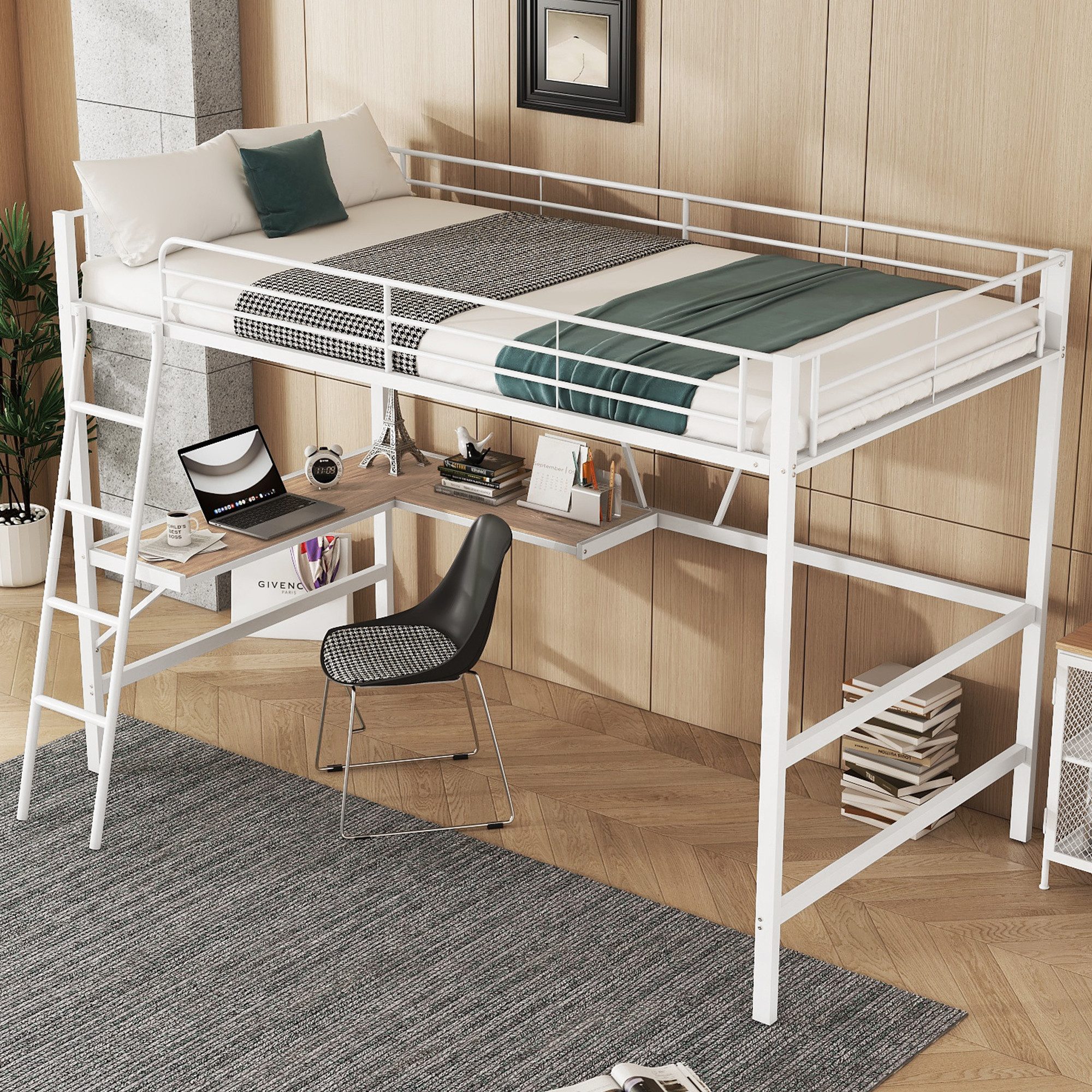 HAUSS SPOLE Hochbett 90x200cm Bettgestell mit L-förmigem Schreibtisch und e günstig online kaufen