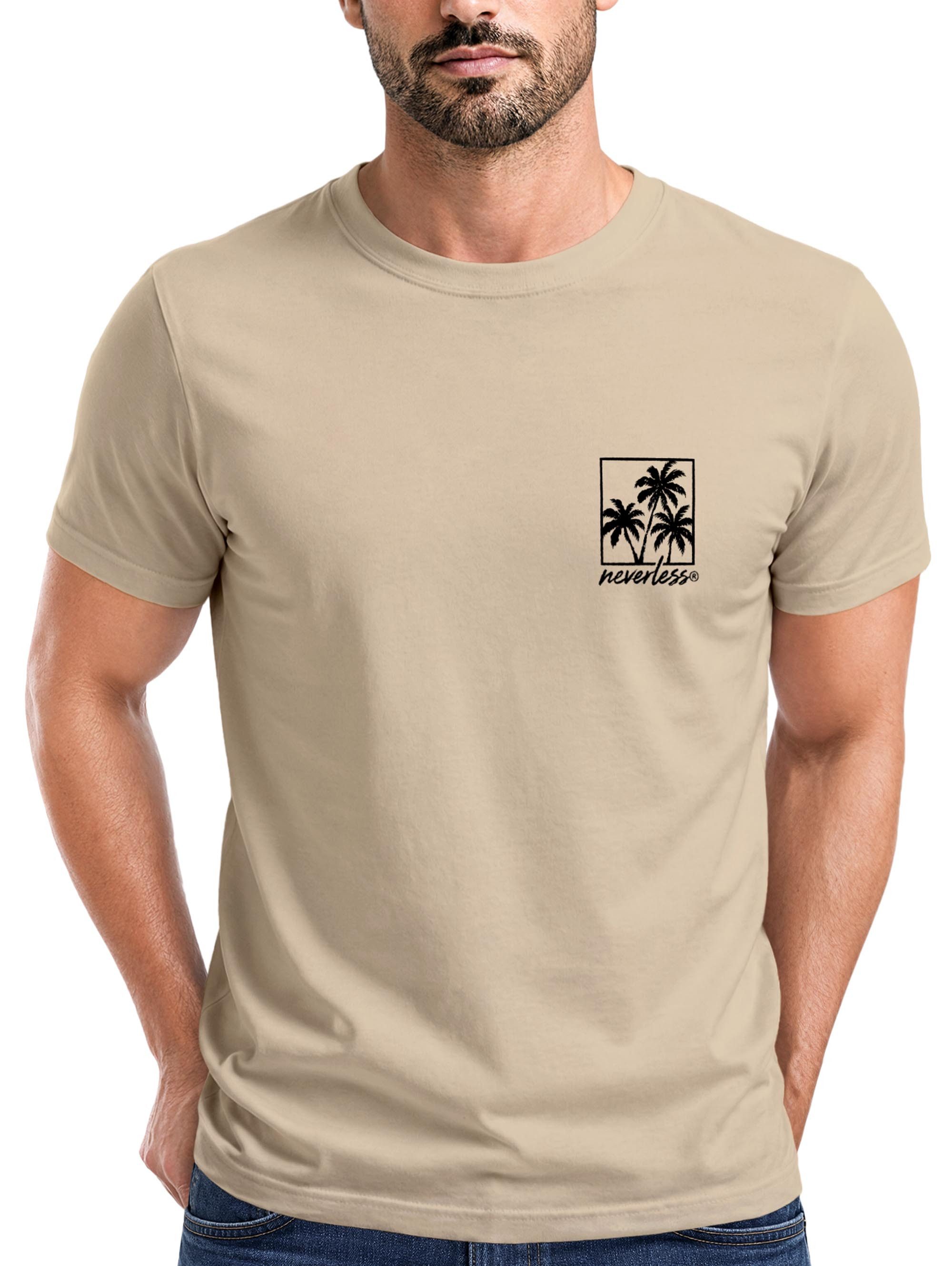 Neverless Print-Shirt Herren T-Shirt Frontprint - Logo Design Palmen - Baumwollshirt Männer mit Print