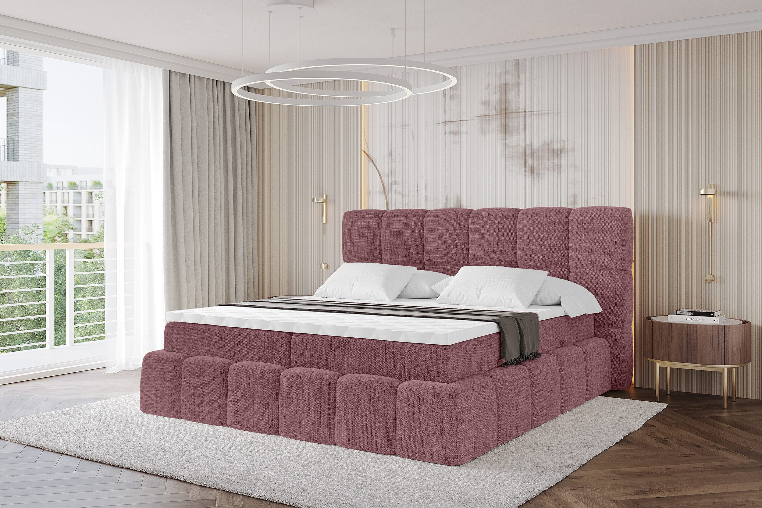 ALTDECOR Boxspringbett AURI (Multipocket-Matratze H4, H3 Matratze Bonellfederung, Topper, Kopfteil)