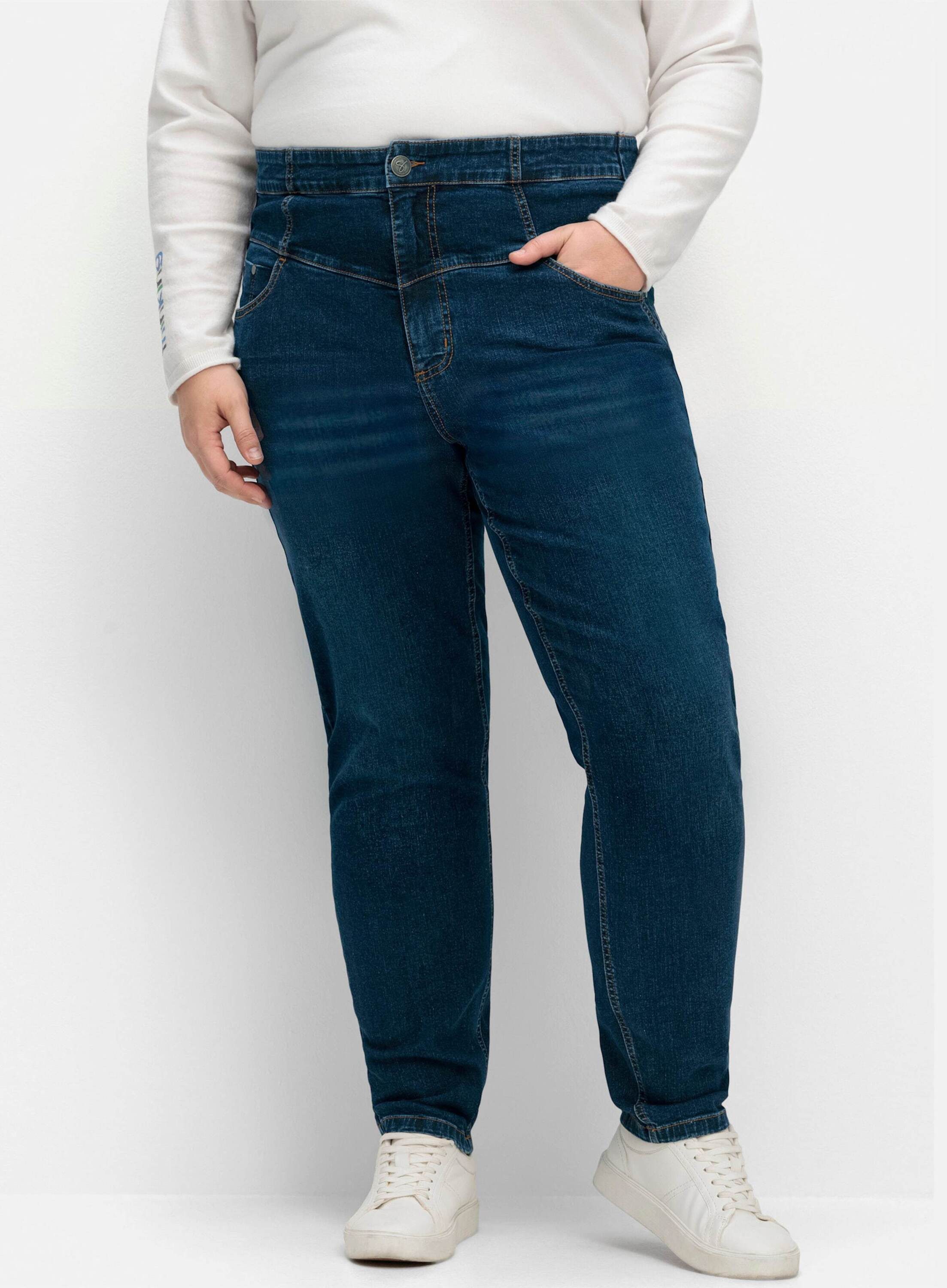 Sheego Bequeme Jeans Stretch-Jeans mit breitem High-Waist-Bund