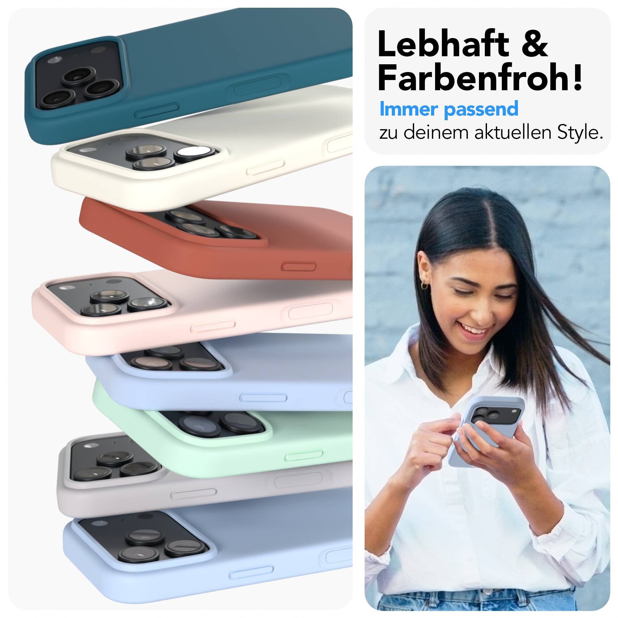 EAZY CASE Handyhülle für Apple iPhone 18 Pro Premium Silikon 6,3 Zoll, Slimcover mit Displayschutz Hülle Bumper Case kratzfest Etui Hellblau – Bild 2 von 5