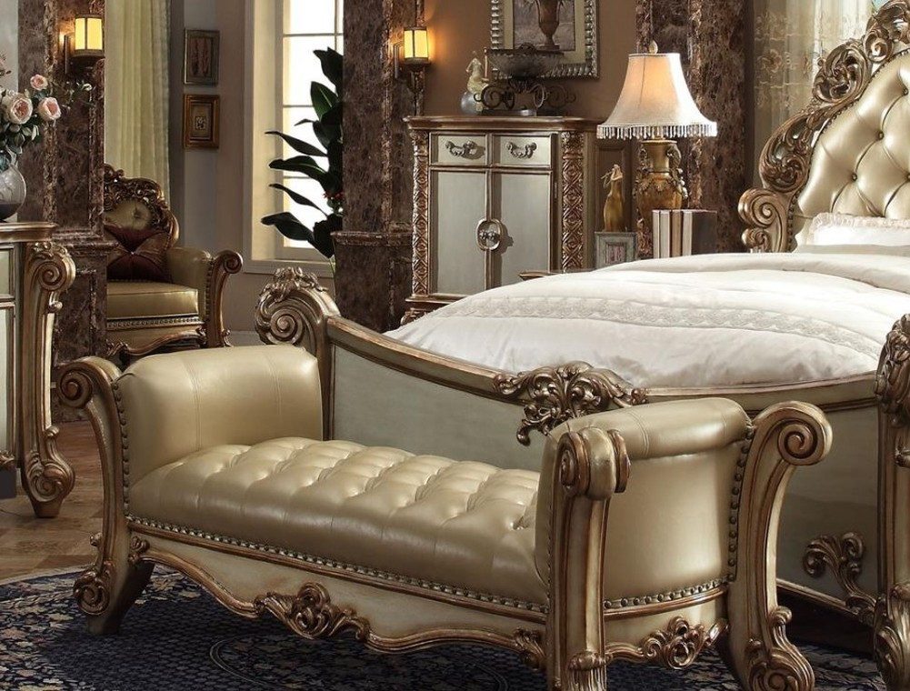 JVmoebel Hocker Antike Chaise Longue aus Holz und Leder in Naturfarbe (1 St., 1er Set), Made in Europe