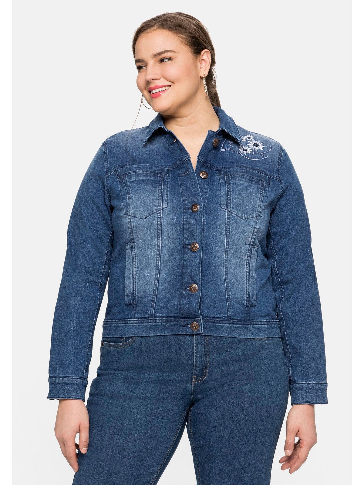 Jeansjacke mit Große Sheego Größen Trachten-Stickereien