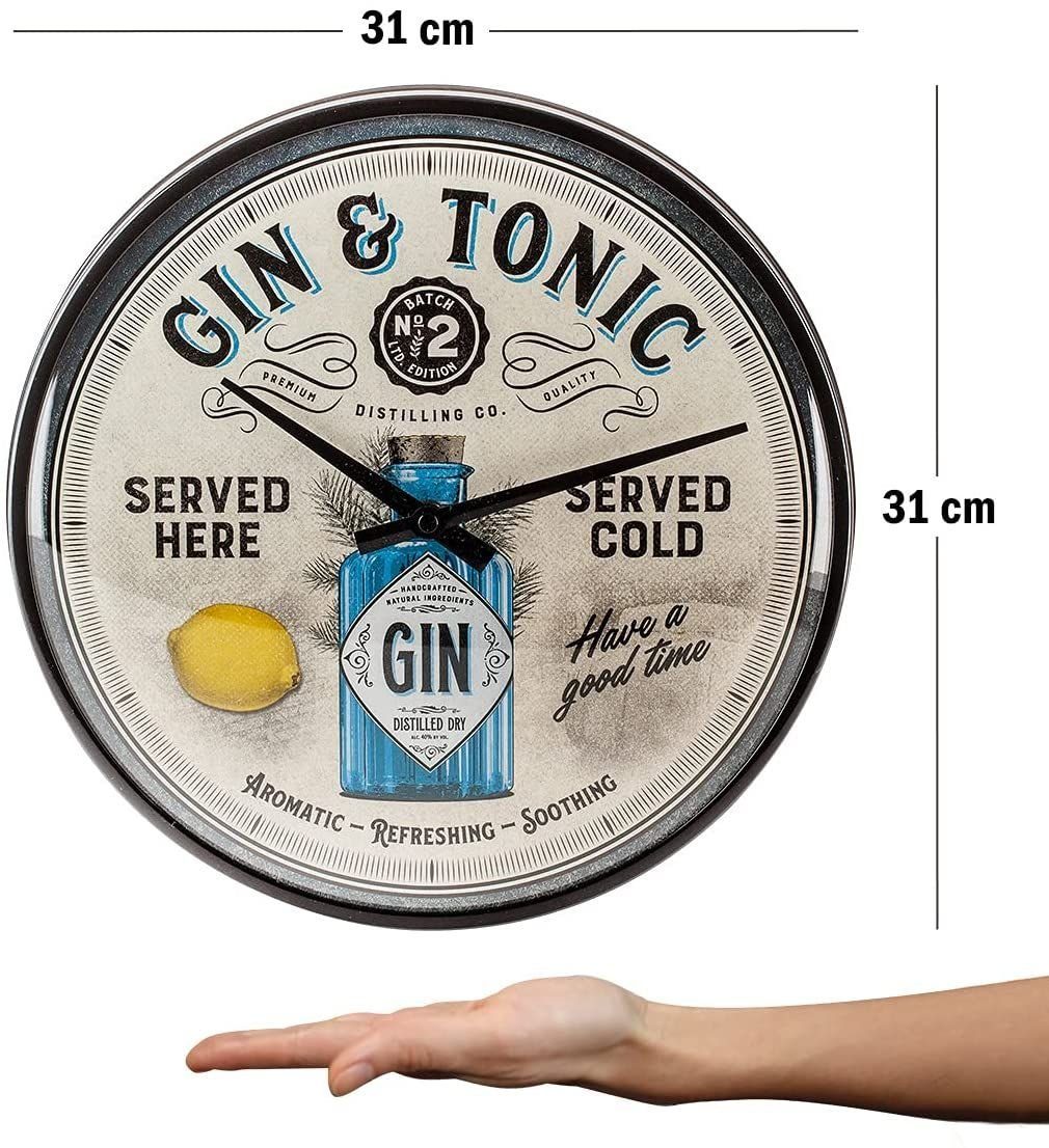 Analog & Retro Gin Nostalgic-Art Wanduhr 31cm Batterie Wanduhr Ø Küchenuhr - Tonic