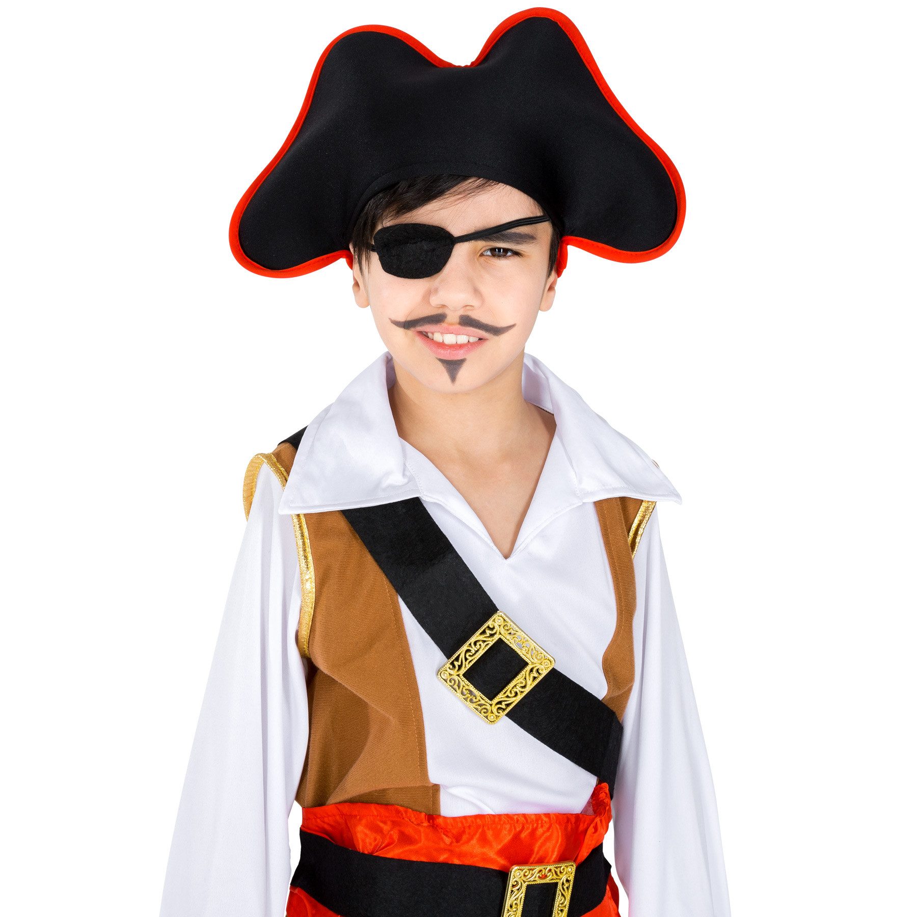 dressforfun Piraten-Kostüm Seeräuber, auch Freibeuter, Gr. 104 (3-4 Jahre), Cooler Piratenhut, in der Farbe schwarz, Bequeme Jersey-Stretch-Hose mit Gummizug