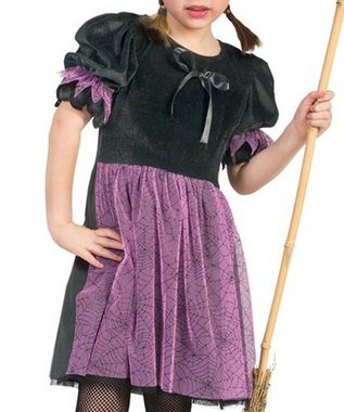 Karneval-Klamotten Hexen-Kostüm schwarz flieder Spinnen Hexenkleid mit Hexenkessel, Kinderkostüm Mädchenkostüm Halloween Kleid mit Hexenkessel