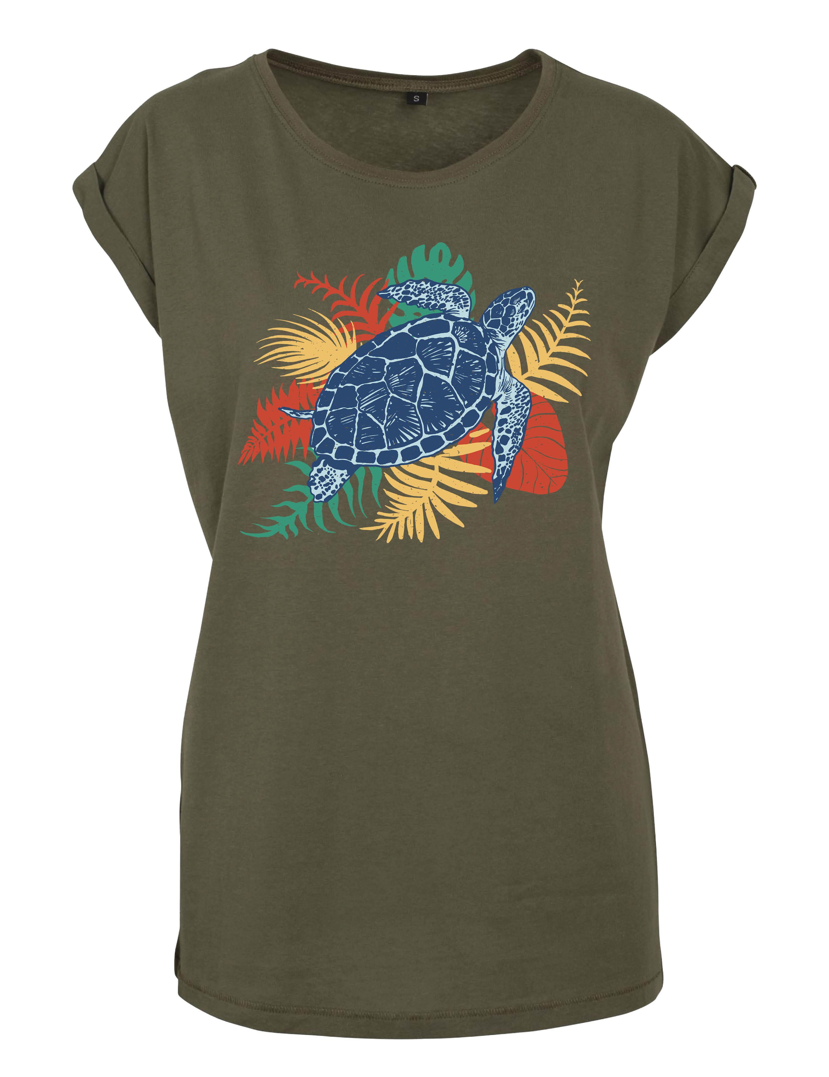 Print-Shirt "Bunte Schildkröte" Damen T-Shirt Statement oder Geschenk Frauen Motiv