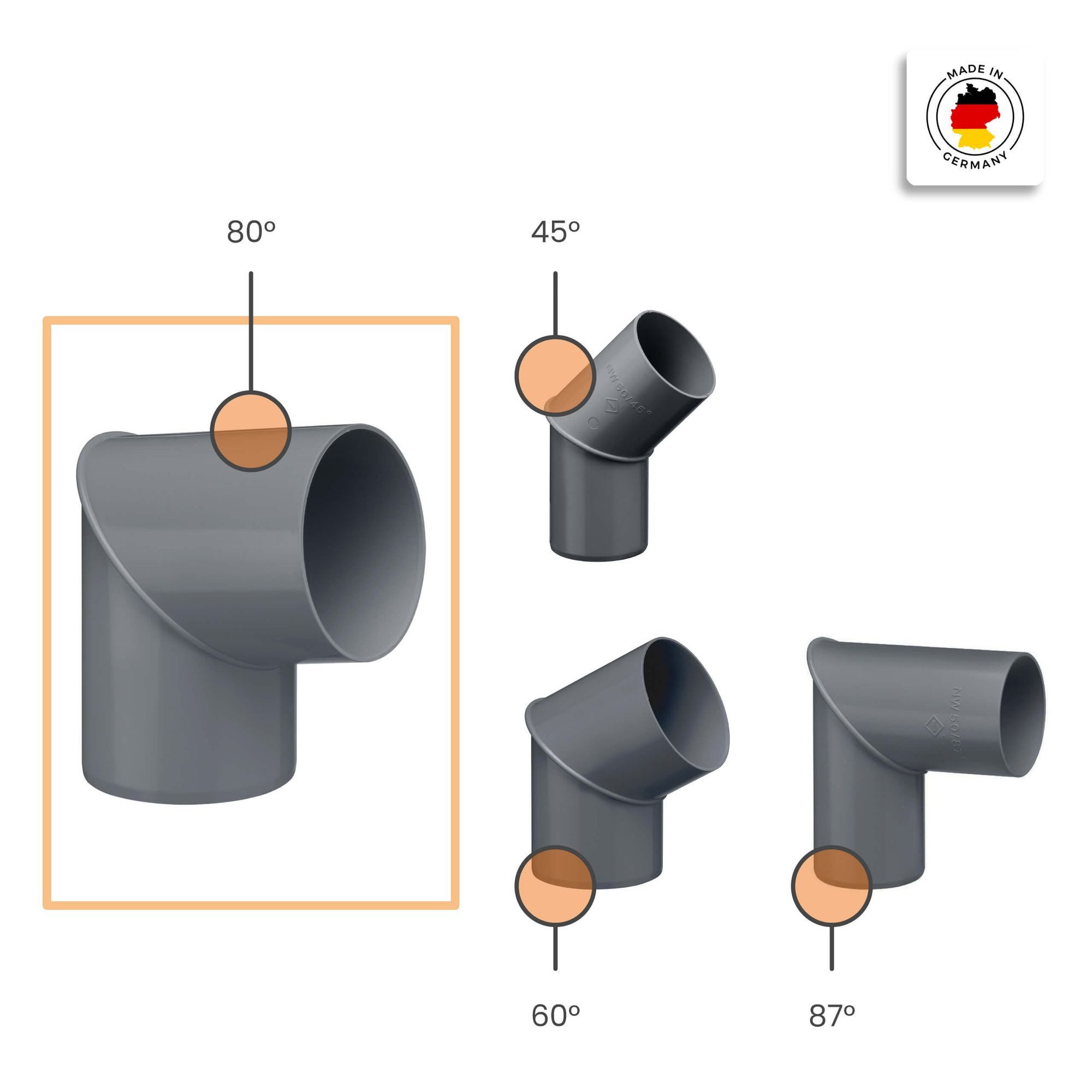 INEFA Regenfallrohr Rohrbogen -winkel für Fallrohr 80 Grad, (DN 75), Kunststoff, Verbindungsstück, Dachrinne- Zubehör Gartenhaus