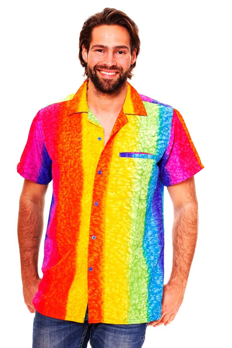 Hawaiihemd Rainbow Vertikal Übergrößen 7XL-12XL Kurzarm Front-Tasche Unisex