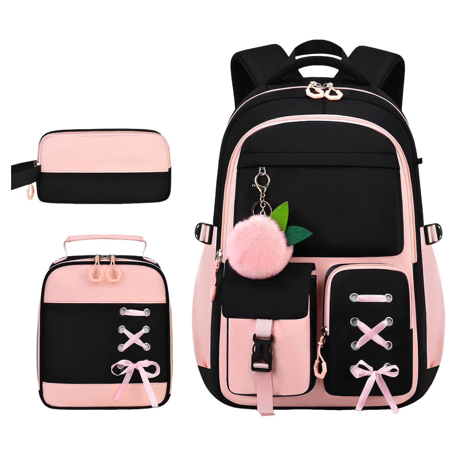 MOPUEA Schulrucksack Schulrucksack Set 3tlg Schulrucksack mit Lunchpaket und Mäppchen (Set, 3-tlg., Leicht Schulrucksack Teenager für Schule, Reisen und Freizeit), Rucksack für Unisex Verstellbarer Schultergurt