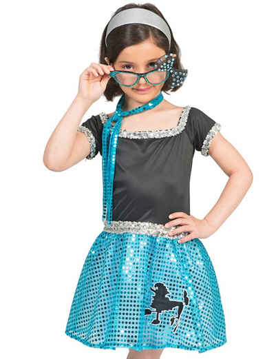 Funny Fashion Kostüm 60er Jahre Sixties Kleid Sweety Lou für Mädchen - Blau - Showtanz Party Retro Paillettenkleid