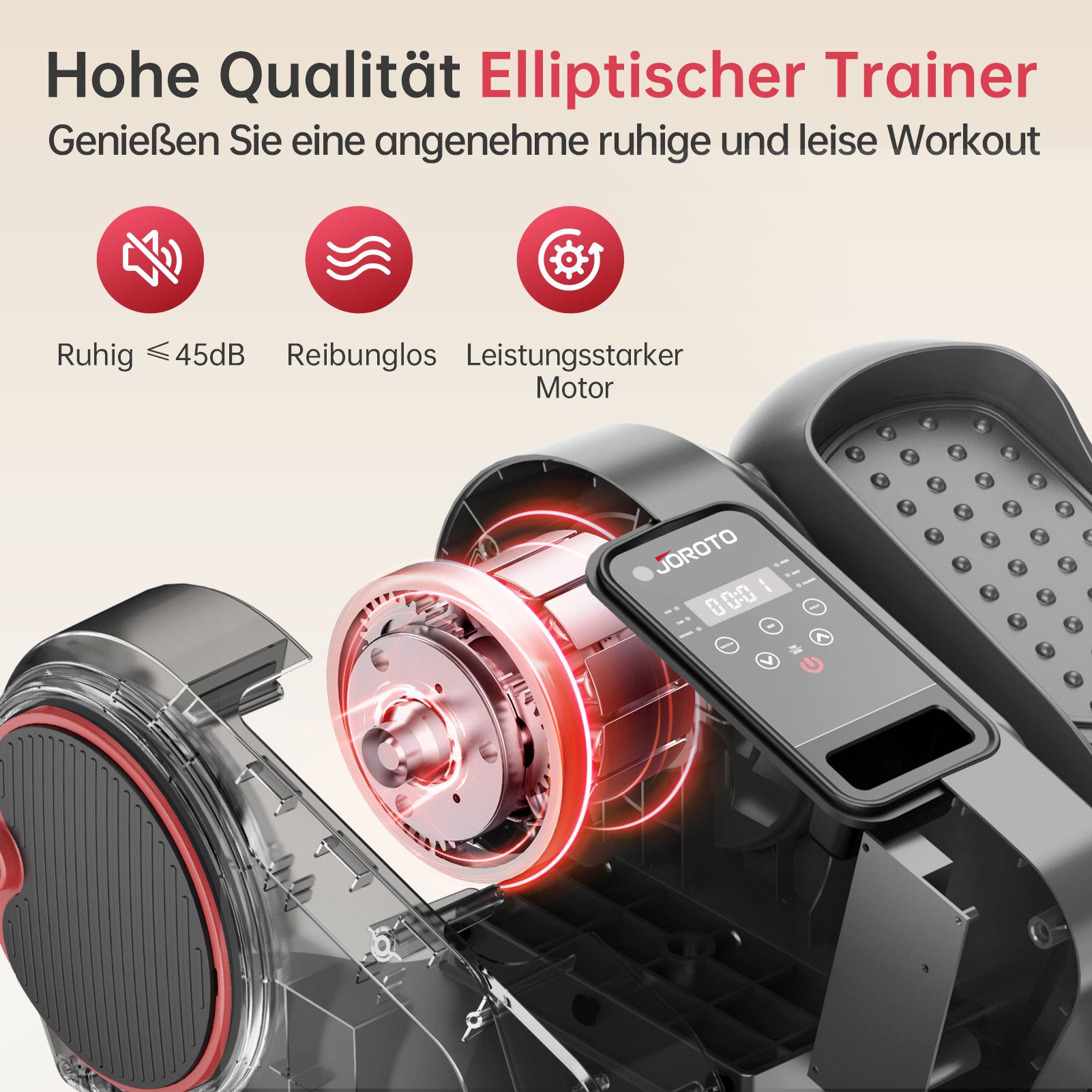 JOROTO Crosstrainer YDE10 Mini Ellipsentrainer für zu Hause, mit LED-Display und Fernbedienung, 12 Geschwindigkeitsstufe