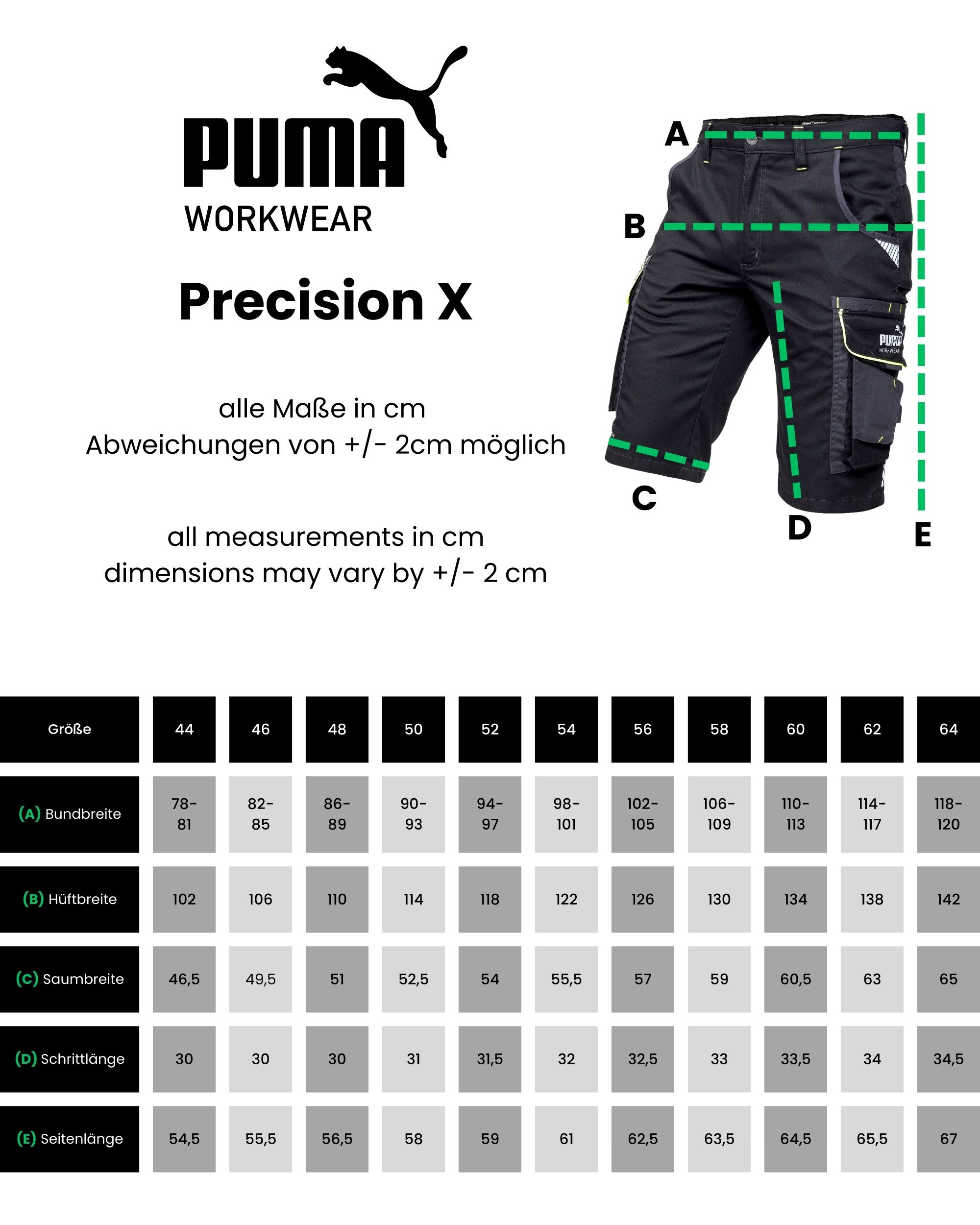 PUMA Workwear Arbeitsshorts PRECISION X - kurze Arbeitshose Herren - Bequeme Passform Robustes und flexibles Material mit Reflektoren - Praktische Taschen