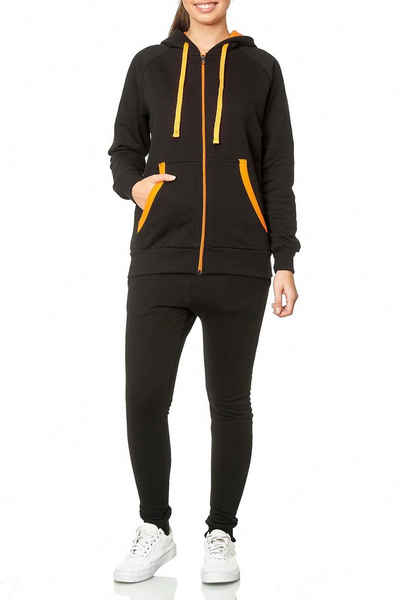 L.gonline Freizeitanzug Damen Jogginganzug, Trainingsanzug, Tracksuit, Uni Colour, Sportan (Kapuzenjacke mit Reißverschluss, Hose, 2-tlg), Fitness Freizeit Casual