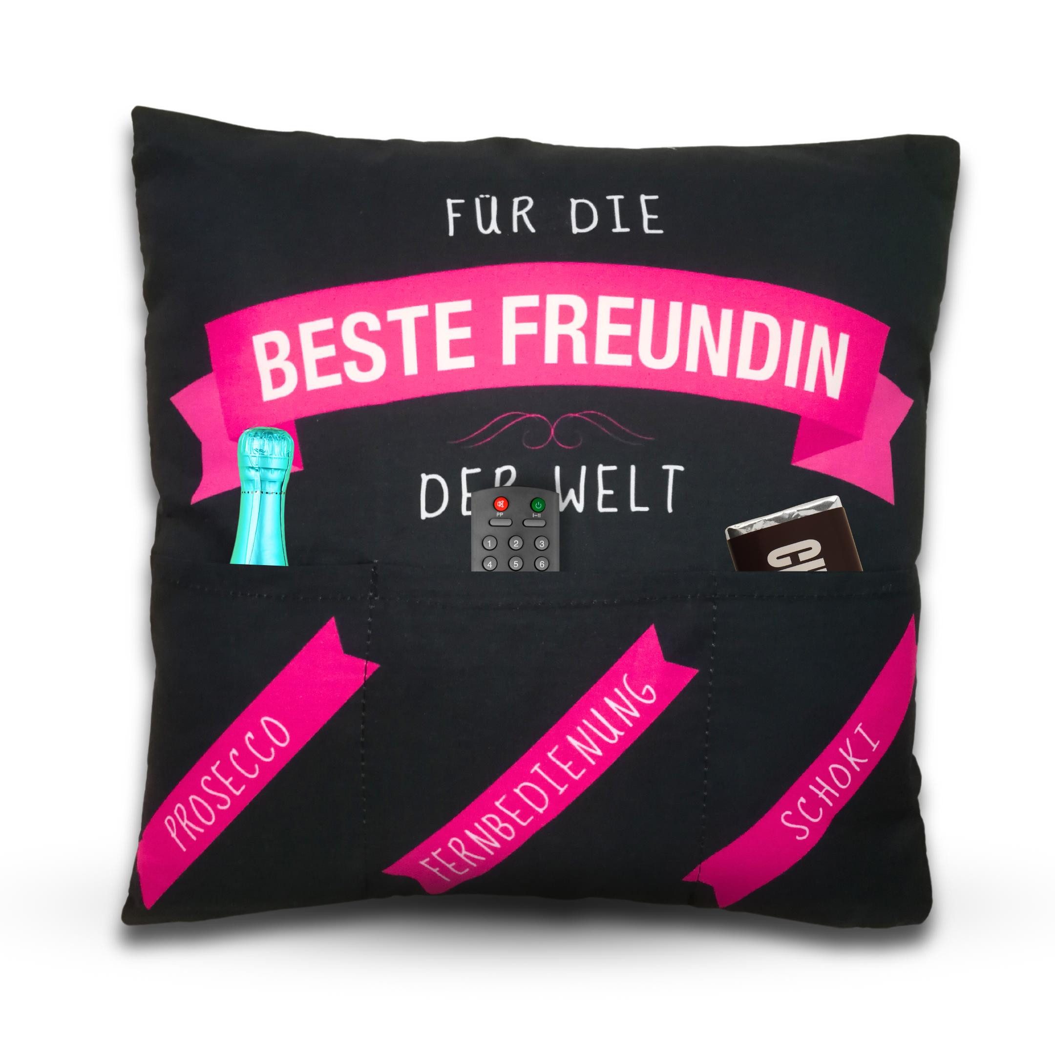 Bada Bing Dekokissen Kissen mit Taschen zum befüllen Beste Freundin-Kissen Geschenkidee, Kissen mit 3 Taschen zum befüllen