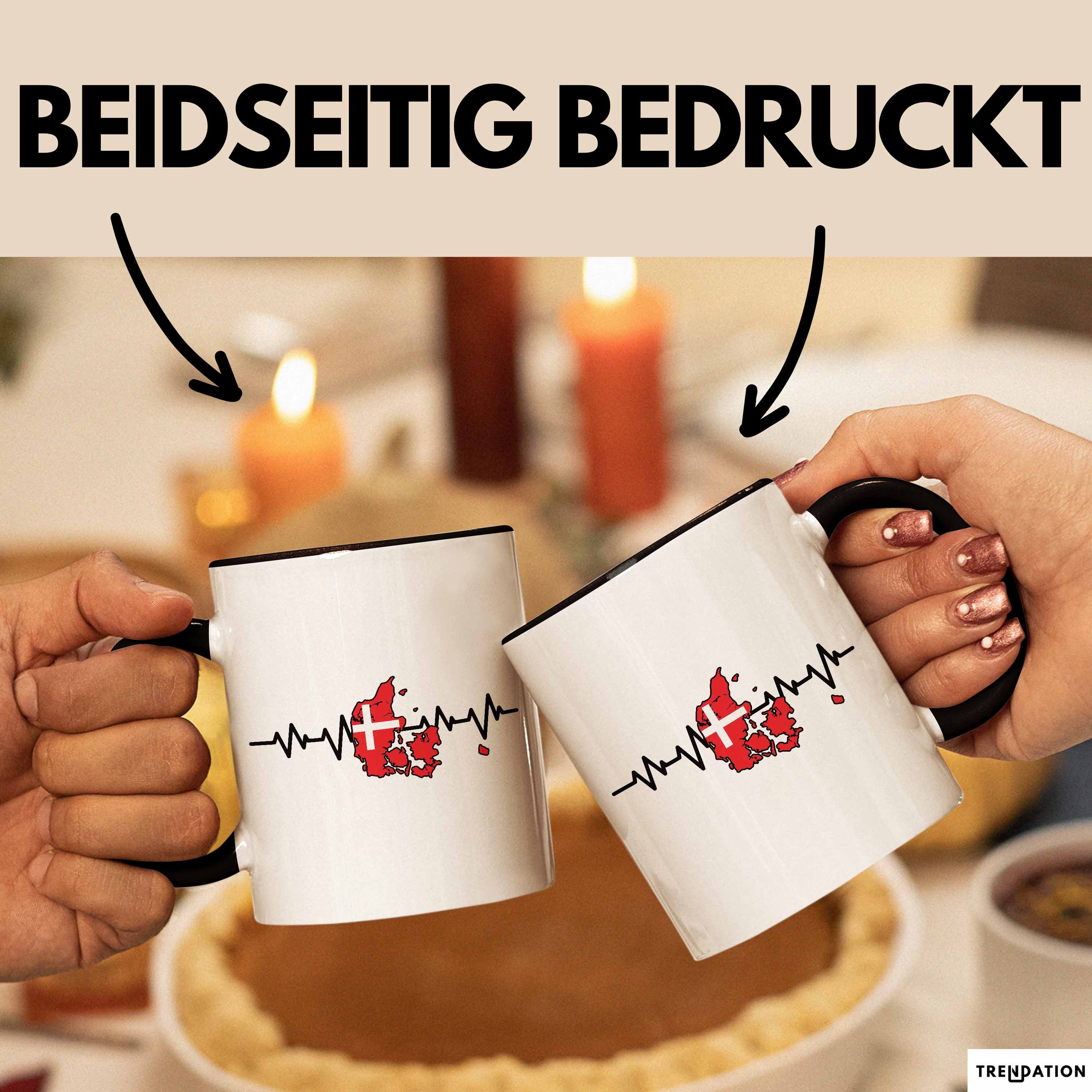 Trendation Tasse Dänische Flagge Geschenk Tasse Herzschlag Dänemark Urlau Geschenkidee