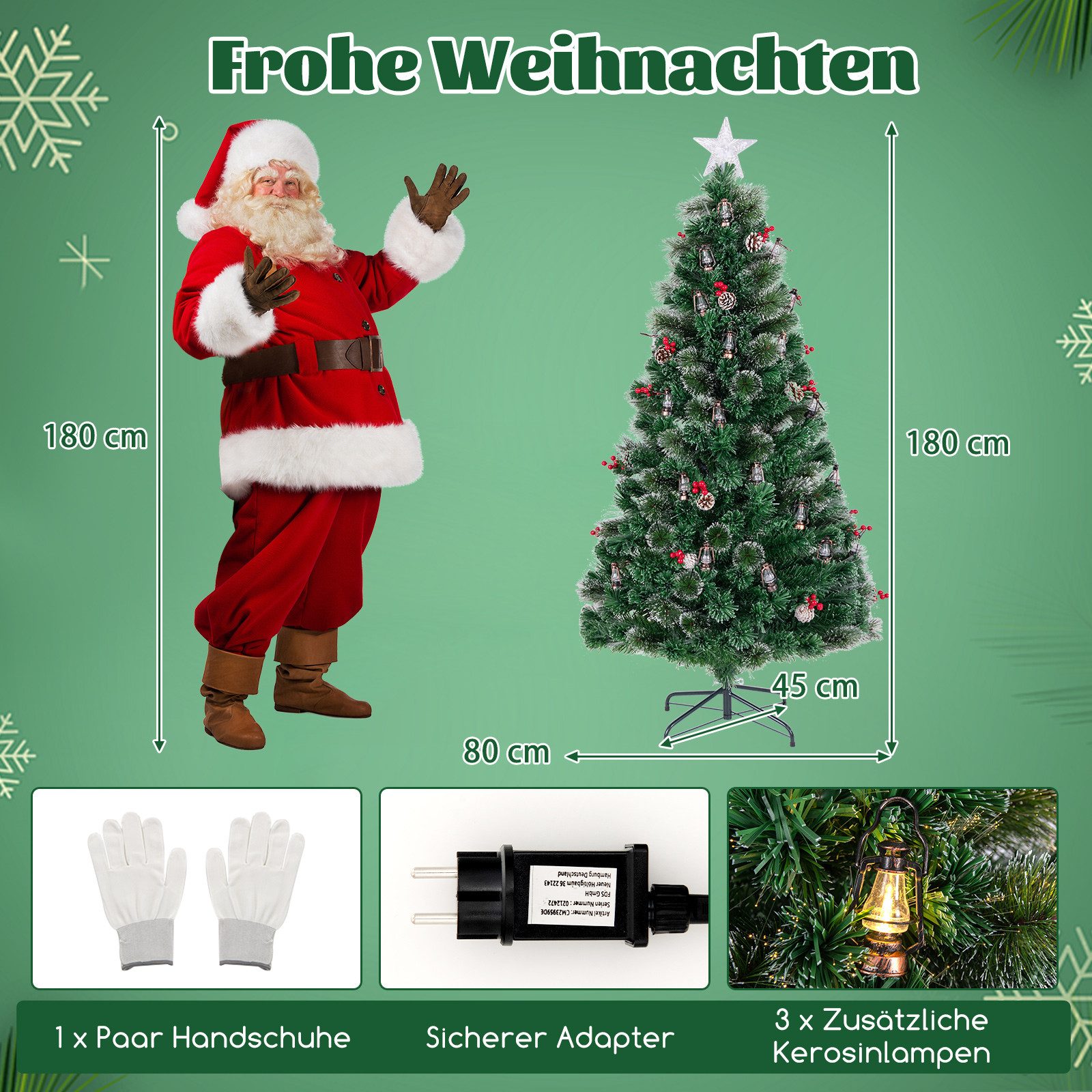 COSTWAY Künstlicher Weihnachtsbaum, 180cm, 220 Spitzen, 64 LEDs, 8 Modi