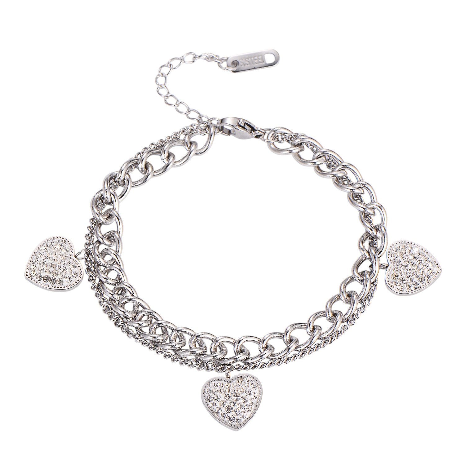 KARMA Edelstahlarmband Damen Armband Herzen Edelstahl Bettelarmband Silber od. Roségold (wasserfest & antiallergisch, 1-tlg., Mehrreihig goldene Kette Geschenk), Herzarmband Armschmuck Frauen