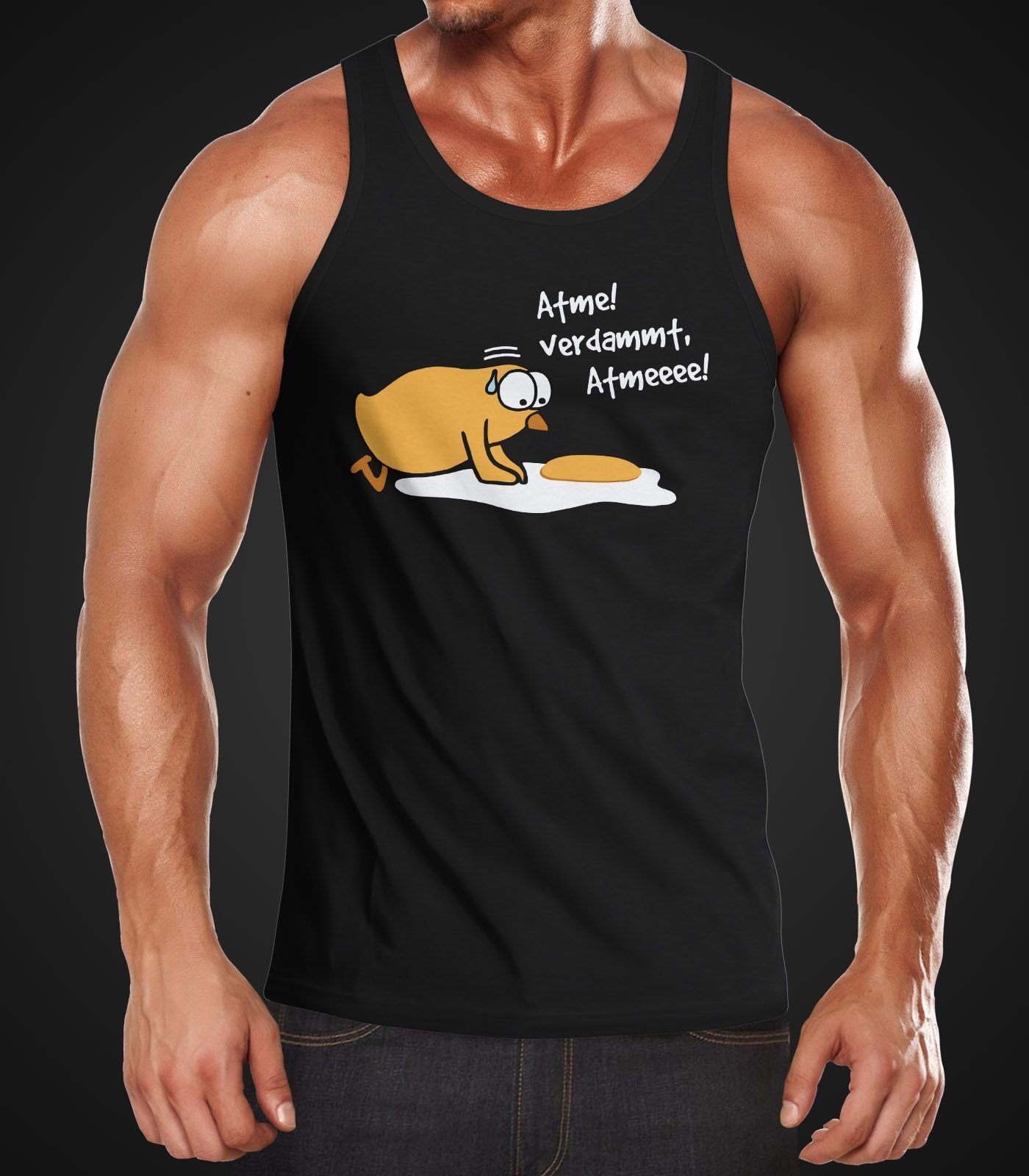 MoonWorks Tanktop Herren Tanktop Spiegelei Spruch Atme! Verdammt Küken Funshirt Muscle mit Print