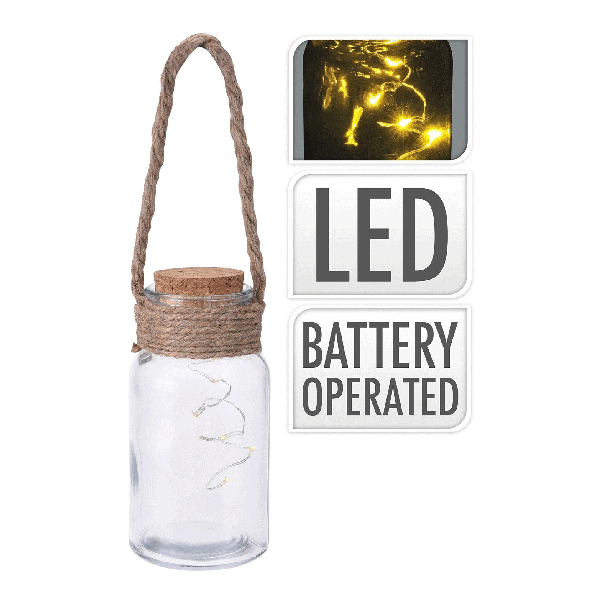 SELF IMPORT AGENCIES LED Laterne, Dauerlicht, warmweiß, LED Laterne 6,5x15cm mit Kork und Jute Henkel inkl. Batterien Warmweiß