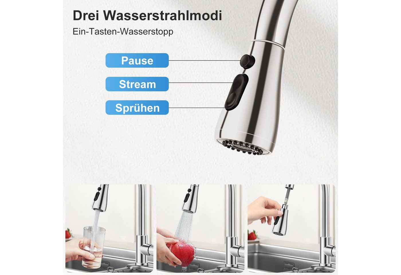 Thumbnail - ZEUOPQ Spültischarmatur Küchenarmatur Spültischarmatur Wasserhahn mit Ausziehbar Armatur 360°