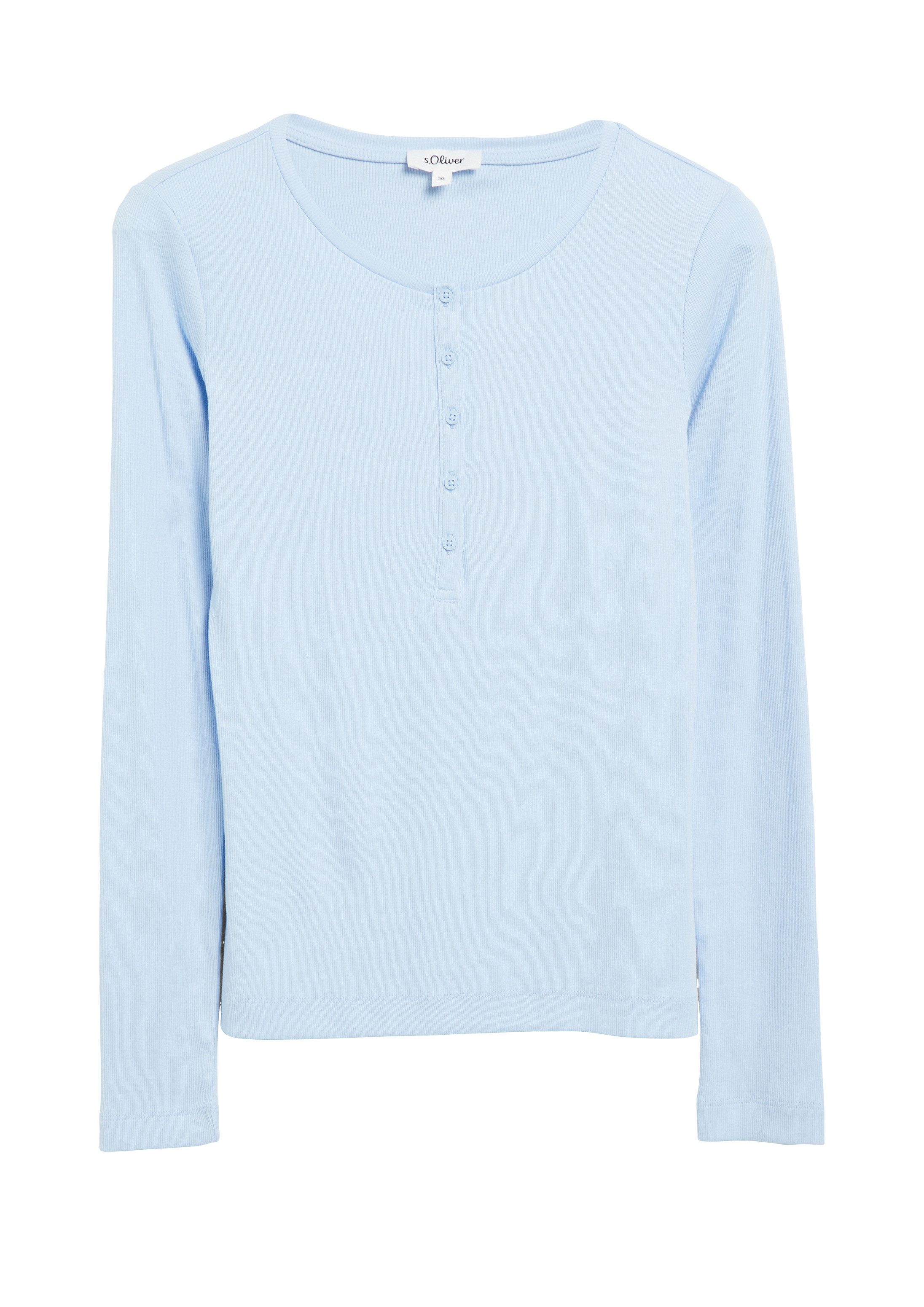 s.Oliver Langarmshirt T-Shirt Geripptes Henley-Shirt – Bild 2 von 5