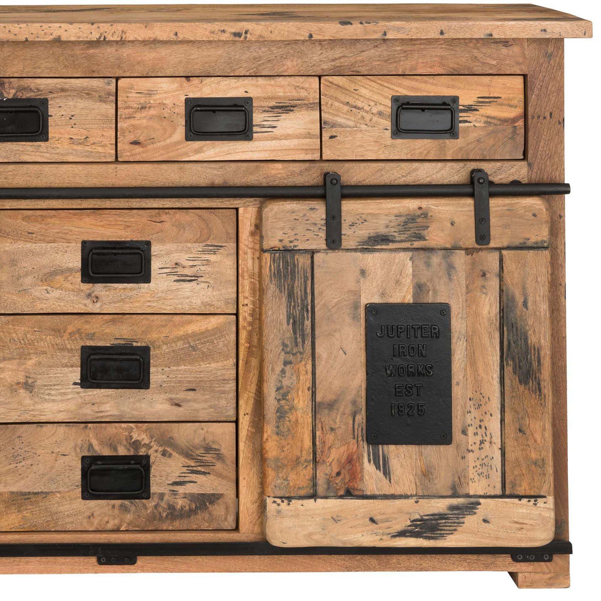bene living Sideboard Florenz Vintage - 150 cm - Mangoholz (Indoor-Möbelset, 1 St), hochwertiges Massivholz - Schiebetüren und Schubladen