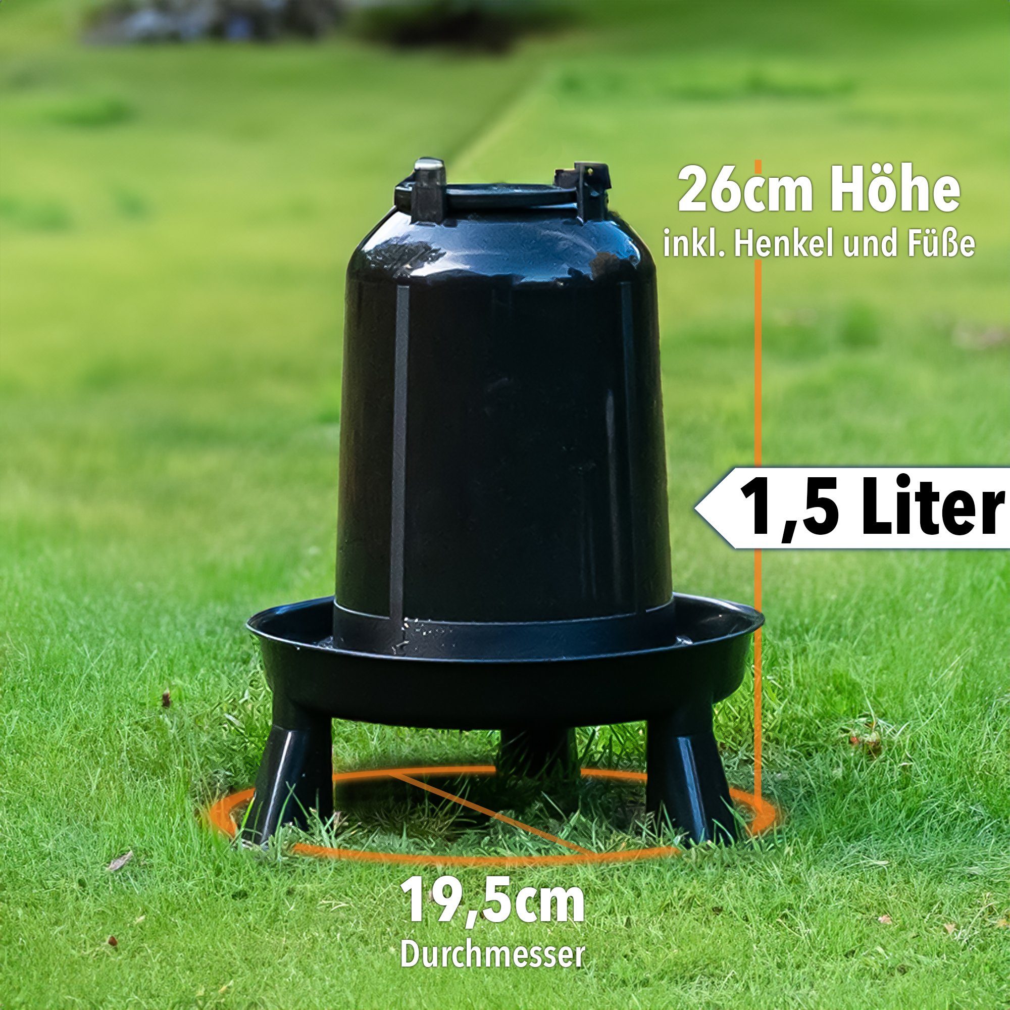STUPSI - Qualität für´s Tier Trinkautomat Hühnertränke aus recyceltem Kunststoff in schwarz 1.5 l, hergestellt in Europa, 100% recyceltes Kunststoff