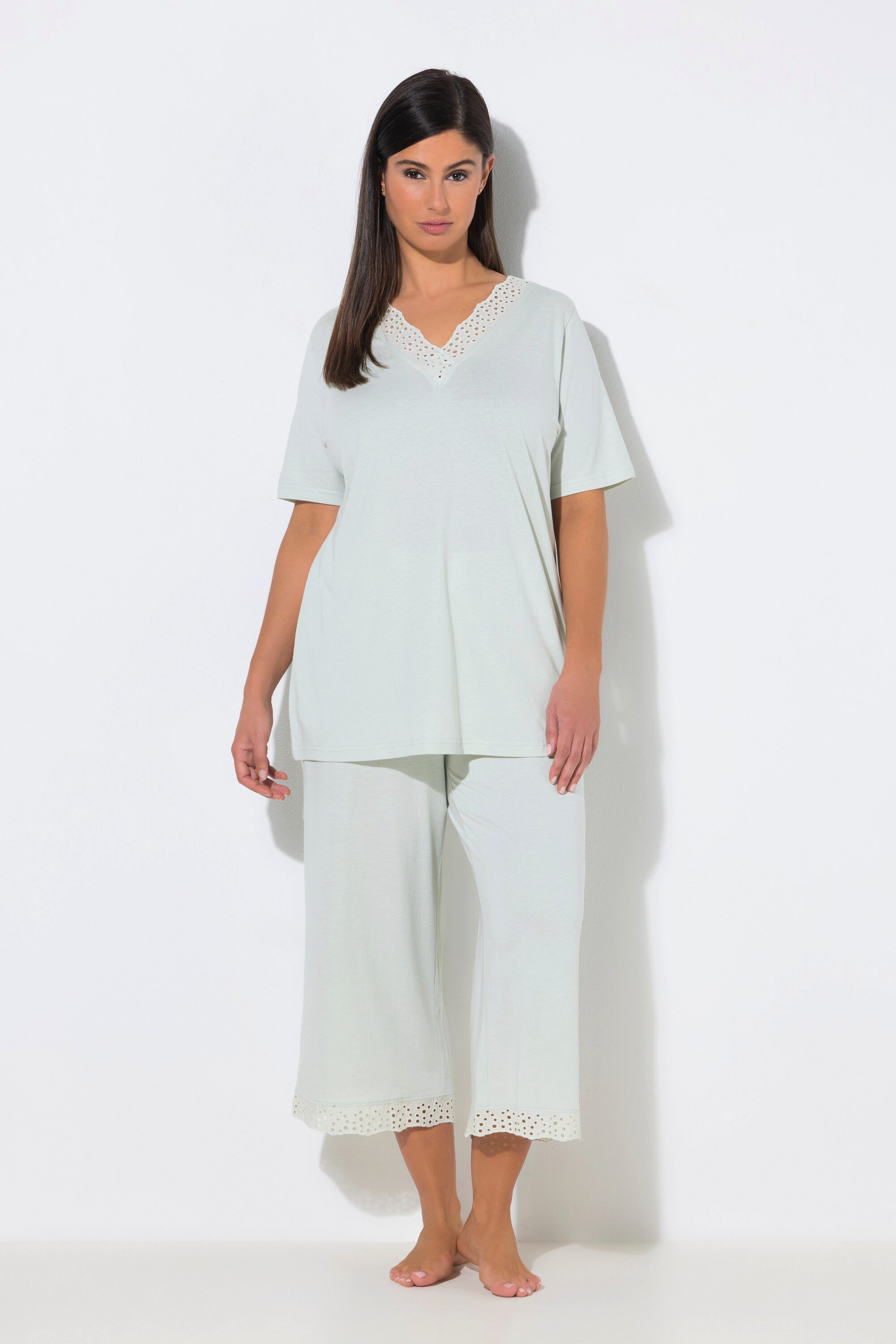 Ulla Popken Pyjama Pyjama Lochstickerei Halbarm Modalmix