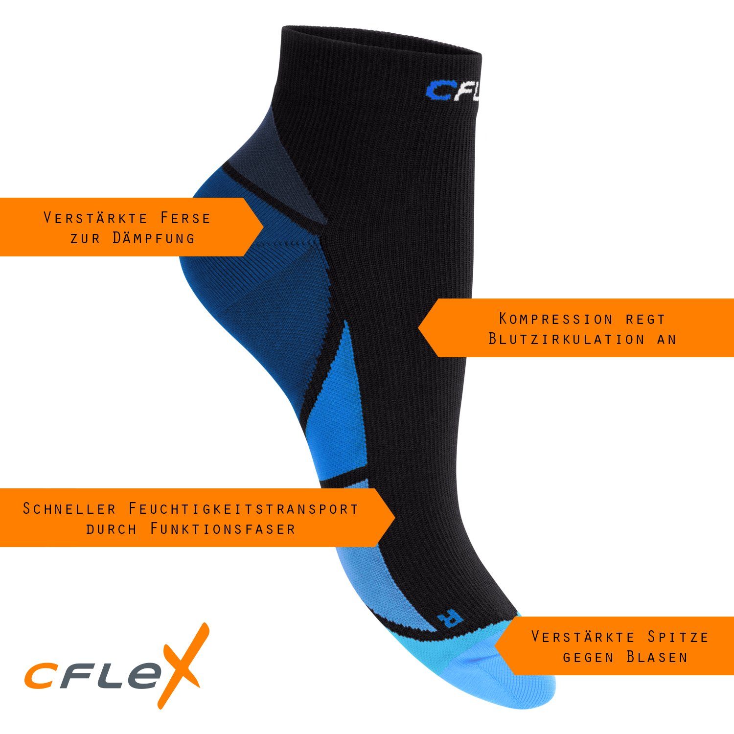 Paar) für / & Sport mit Blau Kompressionsstrümpfe (2/4 Schwarz 2x CFLEX Kompression Socken Damen Herren