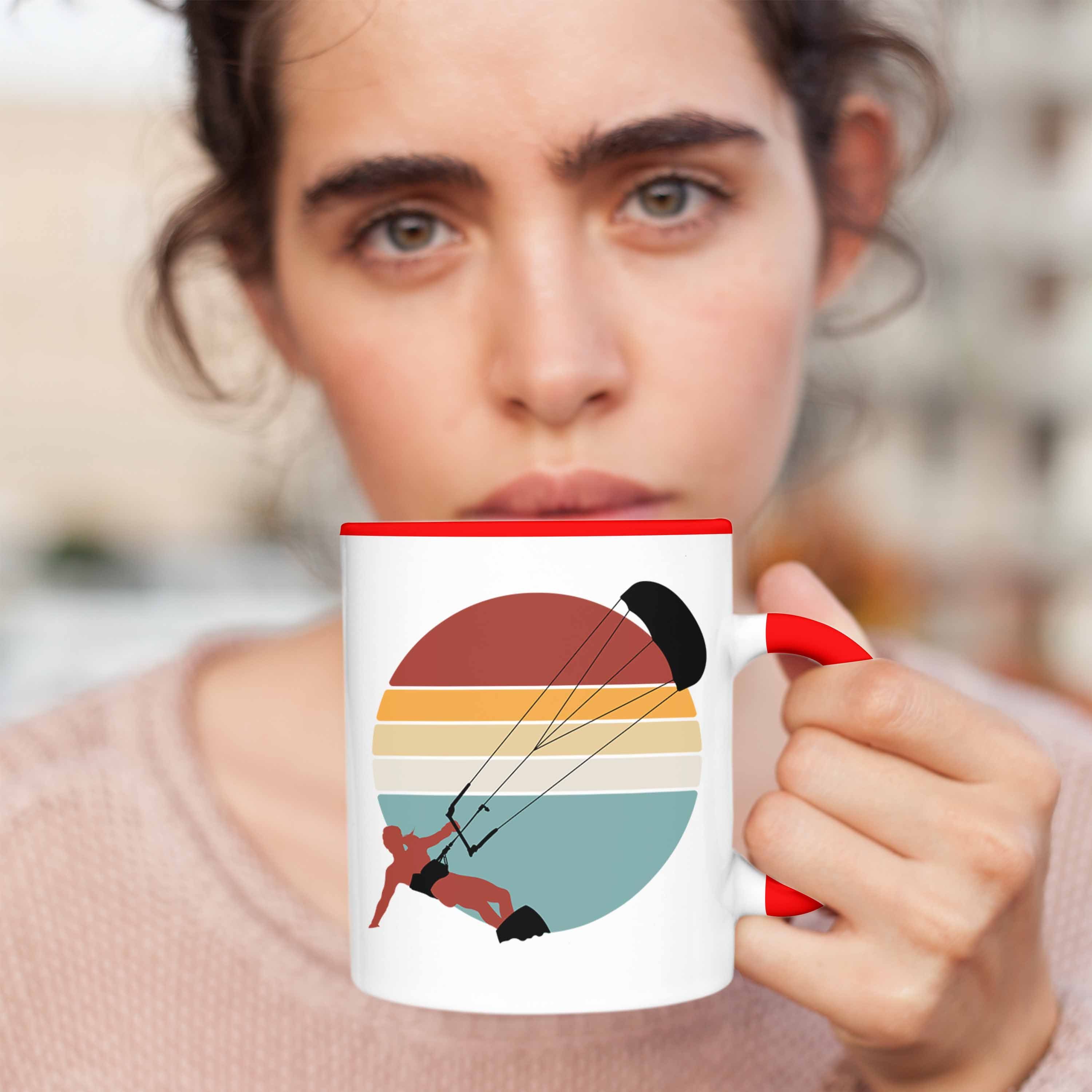 Trendation Tasse Rot G Retro Kitesurfing Kitesurfer Geschenkidee Tasse Kite Surfen Geschenk