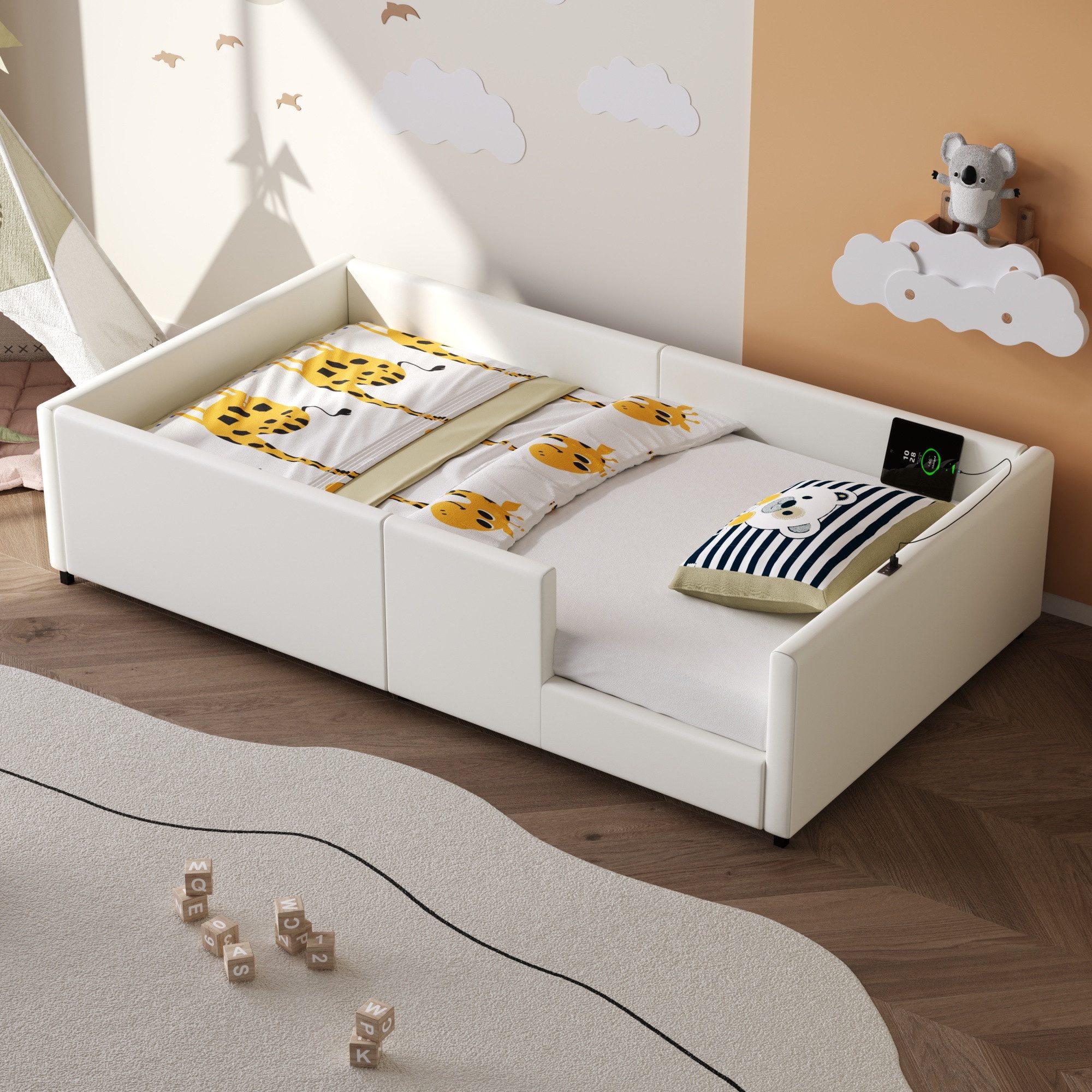 Merax Polsterbett gepolstertes Plattformbett Jugendbett mit USB & Typ-C (1- günstig online kaufen