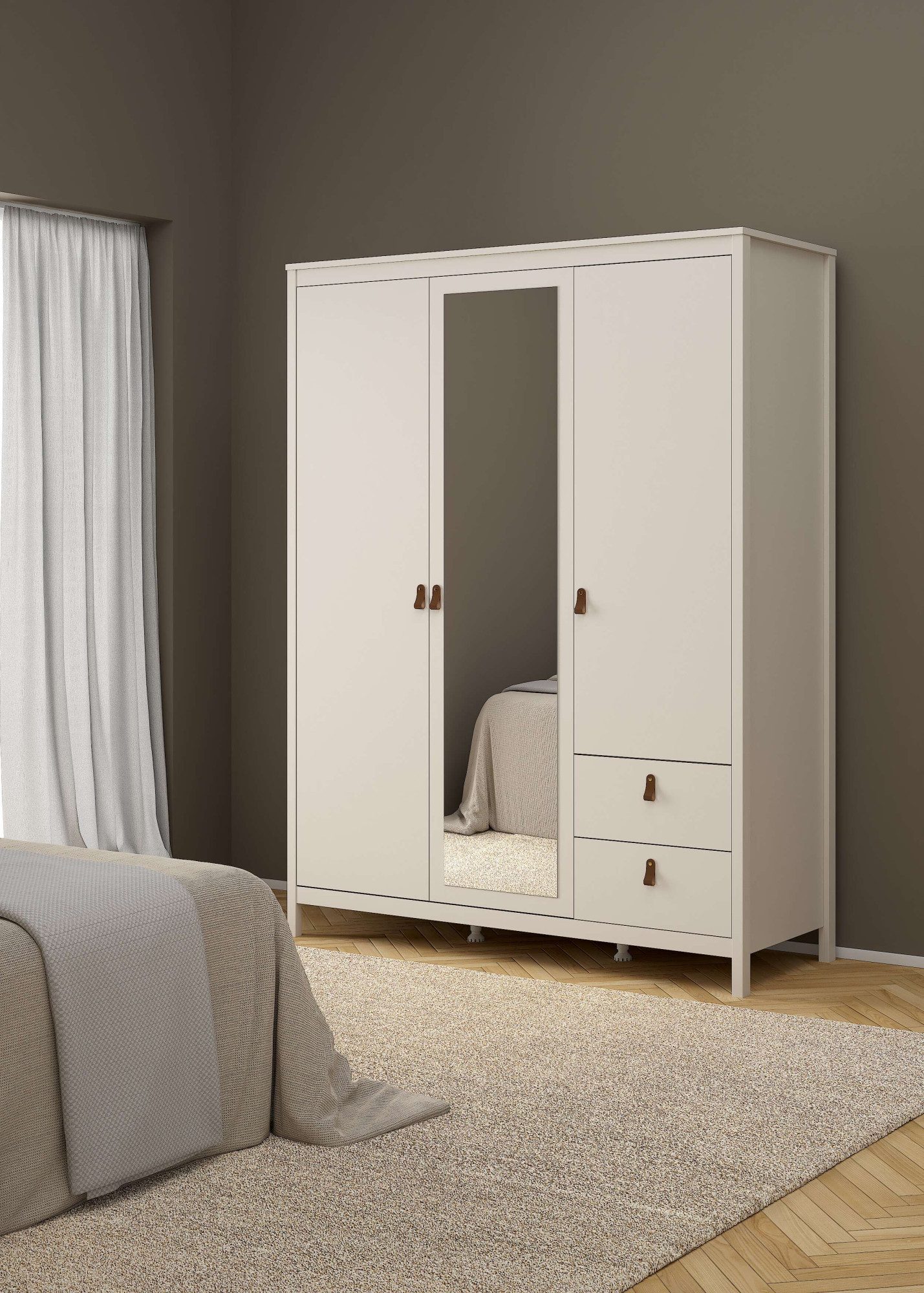 Home affaire Drehtürenschrank Madrid, Schrank, Kleiderschrank Skandinavisches Design, Wahlweise Leder- oder Metallgriffe, Spiegel