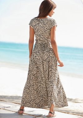 Buffalo Maxikleid (mit Bindegürtel) mit Alloverdruck, Sommerkleid mit Taschen, Strandkleid