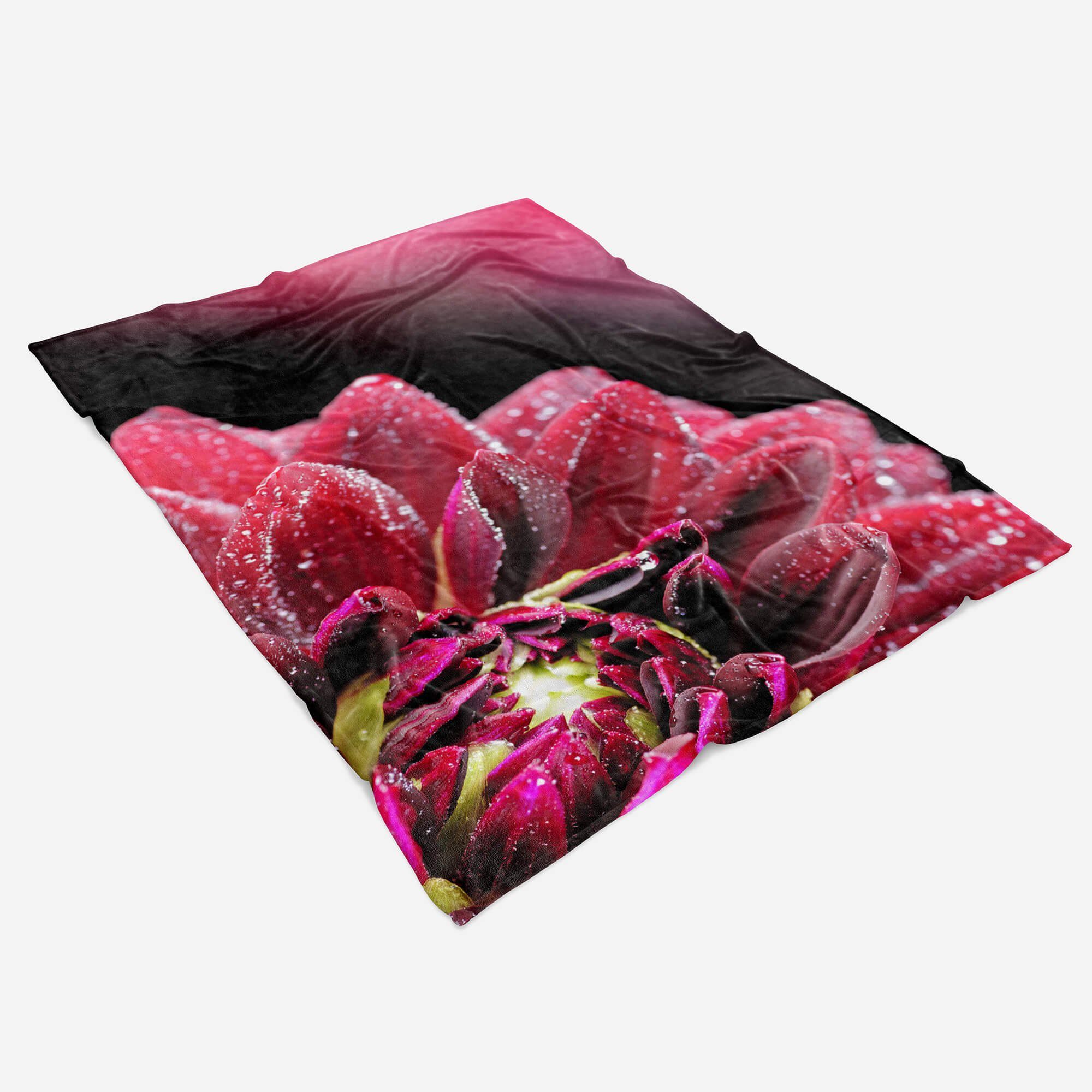 Sinus Art Strandhandtuch Saunatuch Rote Handtücher (1-St), Baumwolle-Polyester-Mix Handtuch Handtuch mit Fotomotiv Kuscheldecke Blume, Zinnie