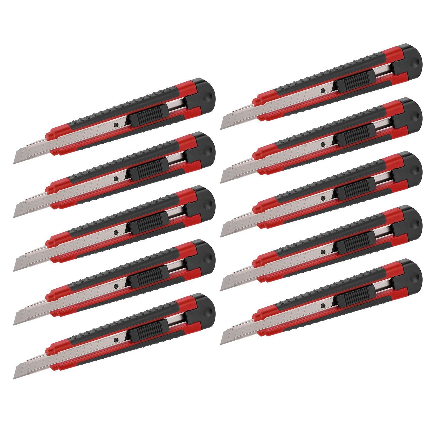 Kreator Cuttermesser gummiert mit 9 mm Klinge aus SK5-Stahl, Klinge: 0,90 cm, (10-tlg), mit Autolock Funktion