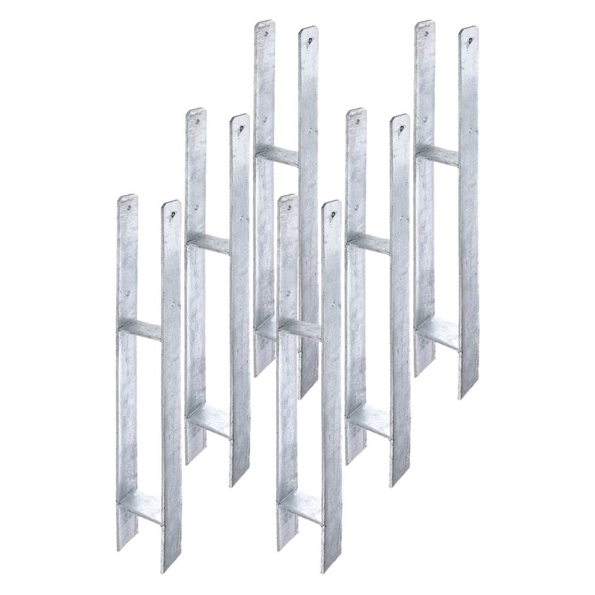 siwitec Pfostenträger 6 x H-Pfostenträger 800 x 121 mm, Materialstärke 6 mm, feuerverzinkt, für Carports, hohe Flecht- und Sichtschutzzäune, Holzkonstruktionen, Holzzäune, zum Einbetonieren, (Enthält insgesamt sechs siwitec H-Pfostenträger)