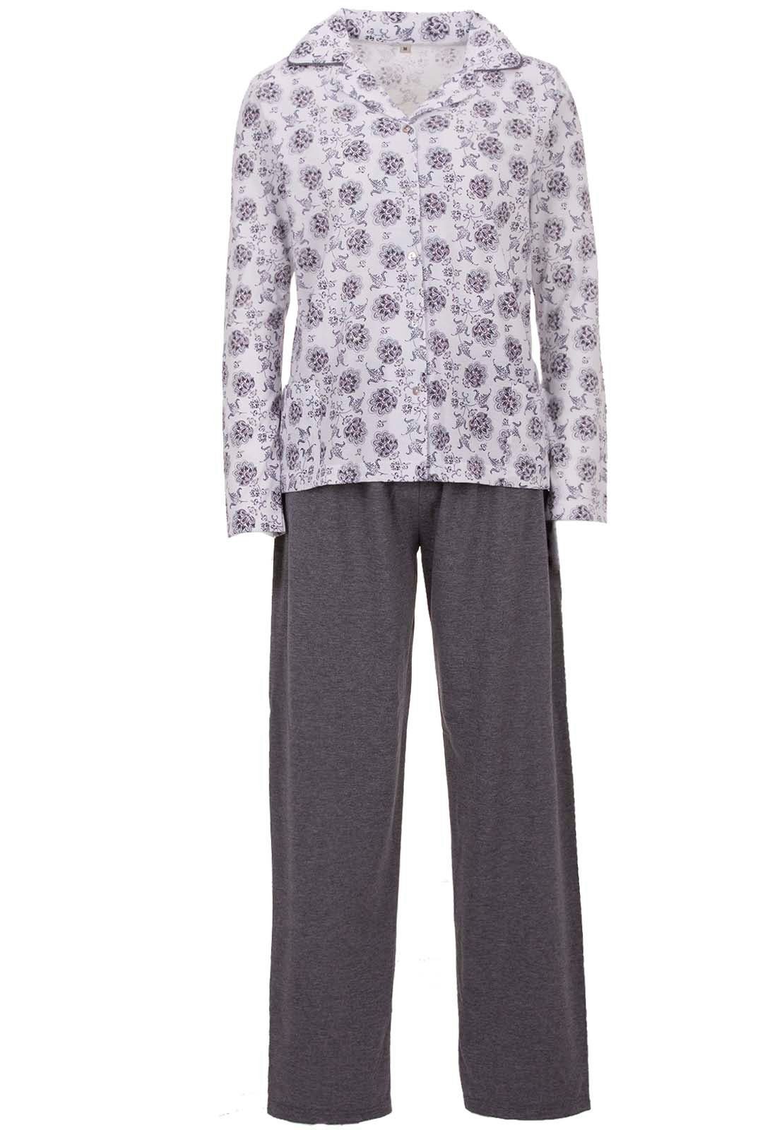 zeitlos Schlafanzug Pyjama - Langarm Paisley Set grau