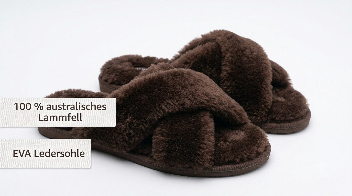 LIRA Deko Damen Pantoffel Schlappen Crossover 100% australisches Schaffell Hausschuh Echtleder EVA Gummi Ledersohle robust
