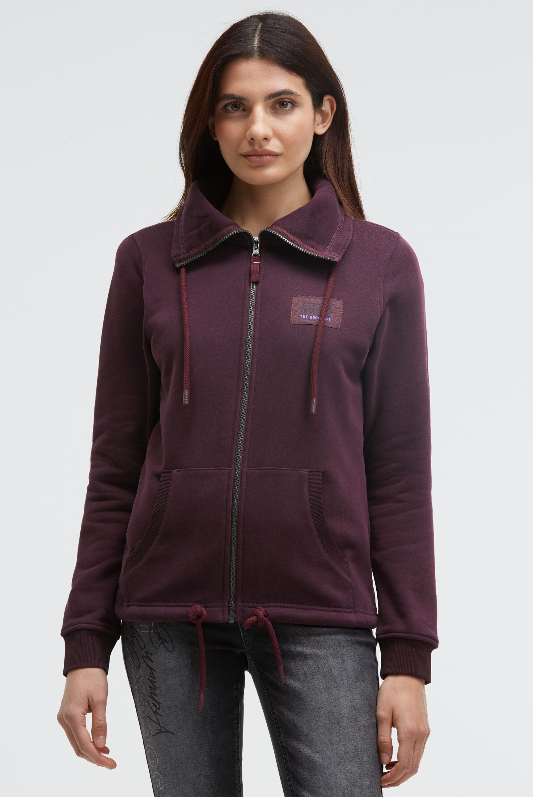 SOCCX Sweatjacke mit Bindeband am Saum