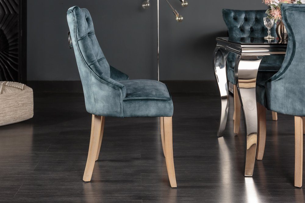 riess-ambiente Polsterstuhl CASTLE petrol, Esszimmer · Samt · Holz · Chesterfield · Landhaus