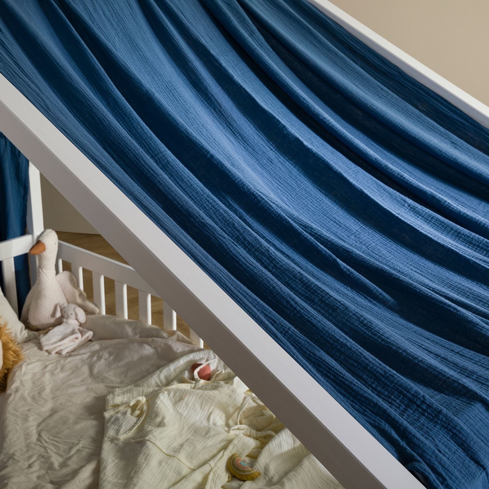 IDIMEX Betthimmel LIAN, Betthimmel Hausbett Deko, Musselin Baldachin aus 100% Baumwolle blau