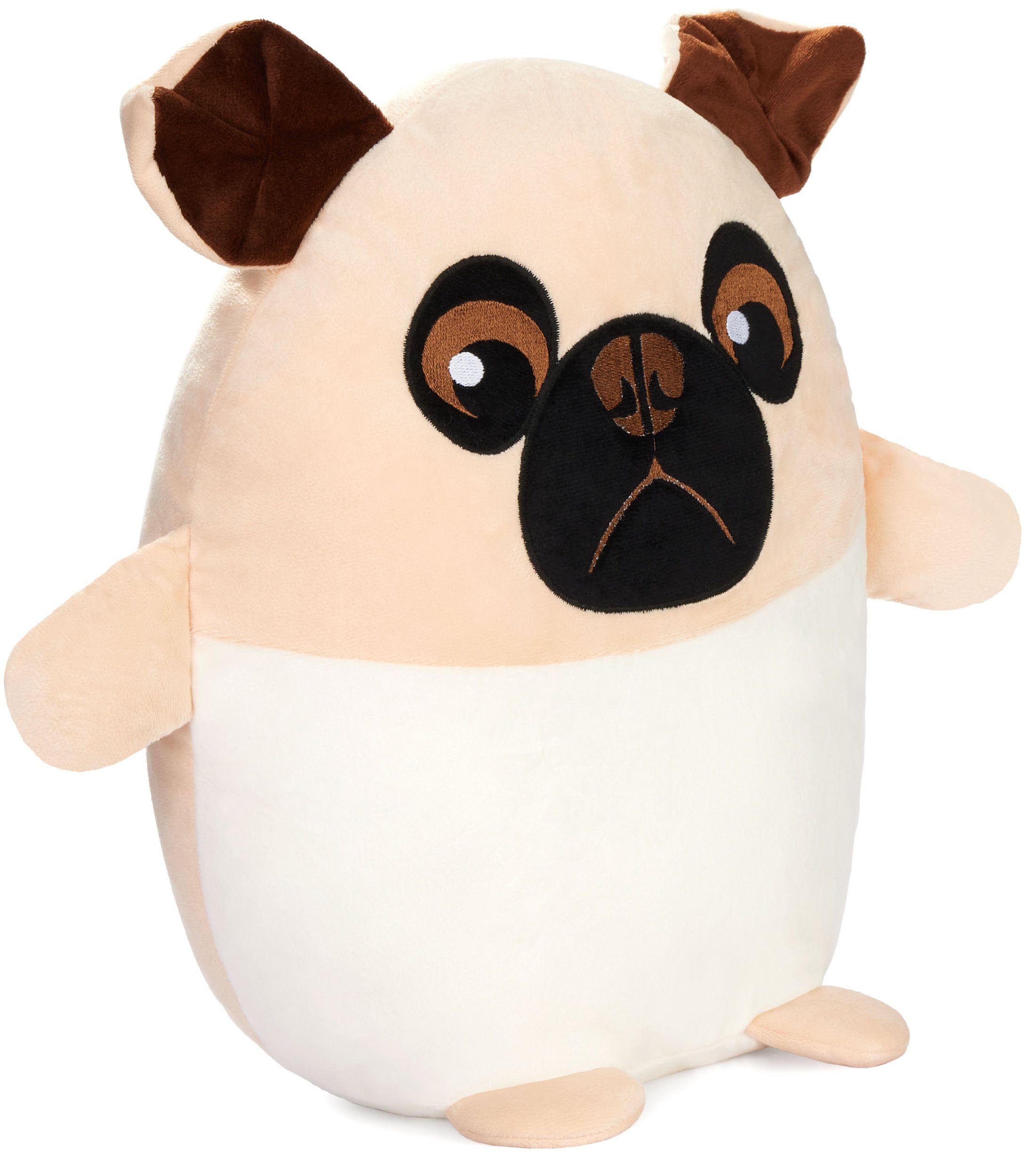 SQUISHBRUBIES Kuscheltier Max der Mops - 35 cm Stofftier - Superweich (1-St., Beige und Weiß), Plüschtier zum Kuscheln, Verschenken und Sammeln