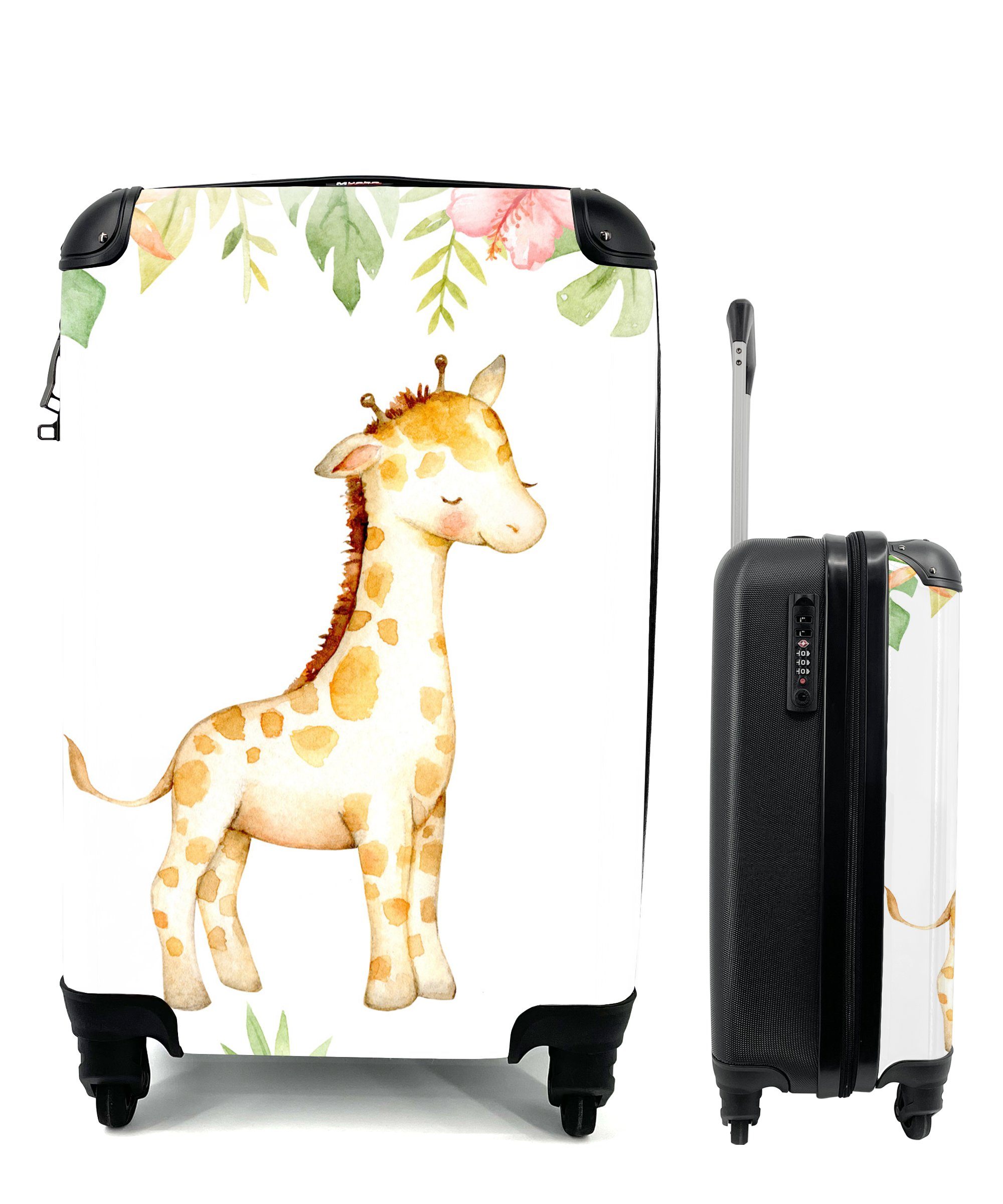 MuchoWow Handgepäckkoffer Giraffe mit - 4 Reisetasche Rollen, Handgepäck Dschungel Trolley, für - Reisekoffer Aquarell, Ferien, rollen