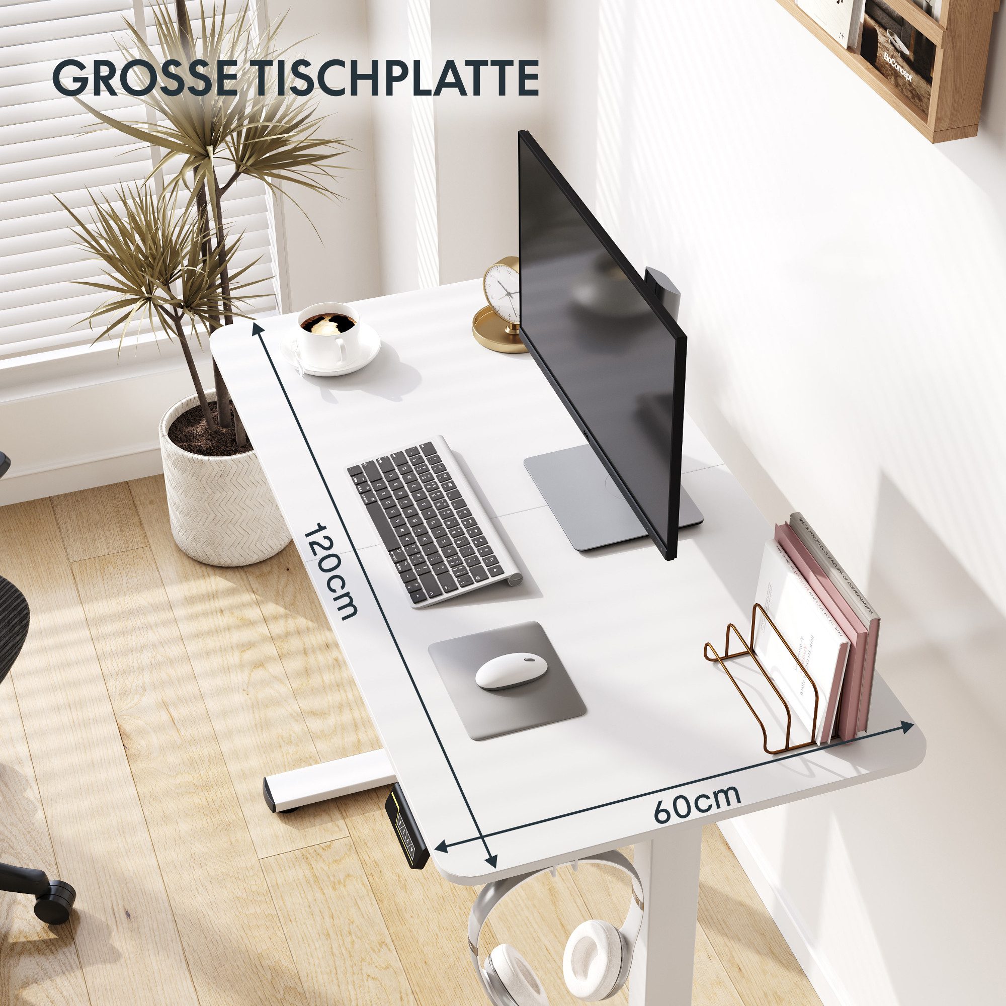 SANODESK Schreibtisch Elektrisch höhenverstellbarer Schreibtisch, Sitz-Steh-Tisch (Mit einteilige Tischplatte, Ergonomischer Steh-Sitz Computertisch mit Memory- – Bild 5 von 5
