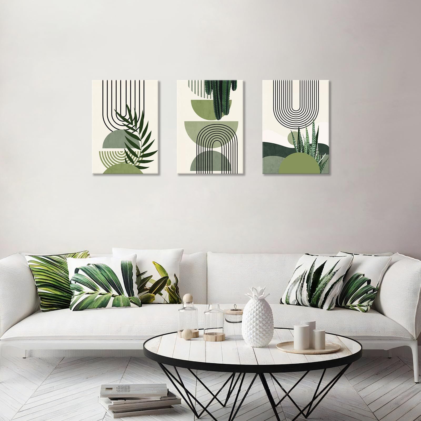 Zyronn Leinwandbild 3Pcs Boho Blätter Leinwandbilder Bilder Set Ohne Rahmen Aesthetic, (3 St), Grüne Pflanze Bilder Moderne Wandbilder Schlafzimmer Bild – Bild 3 von 5