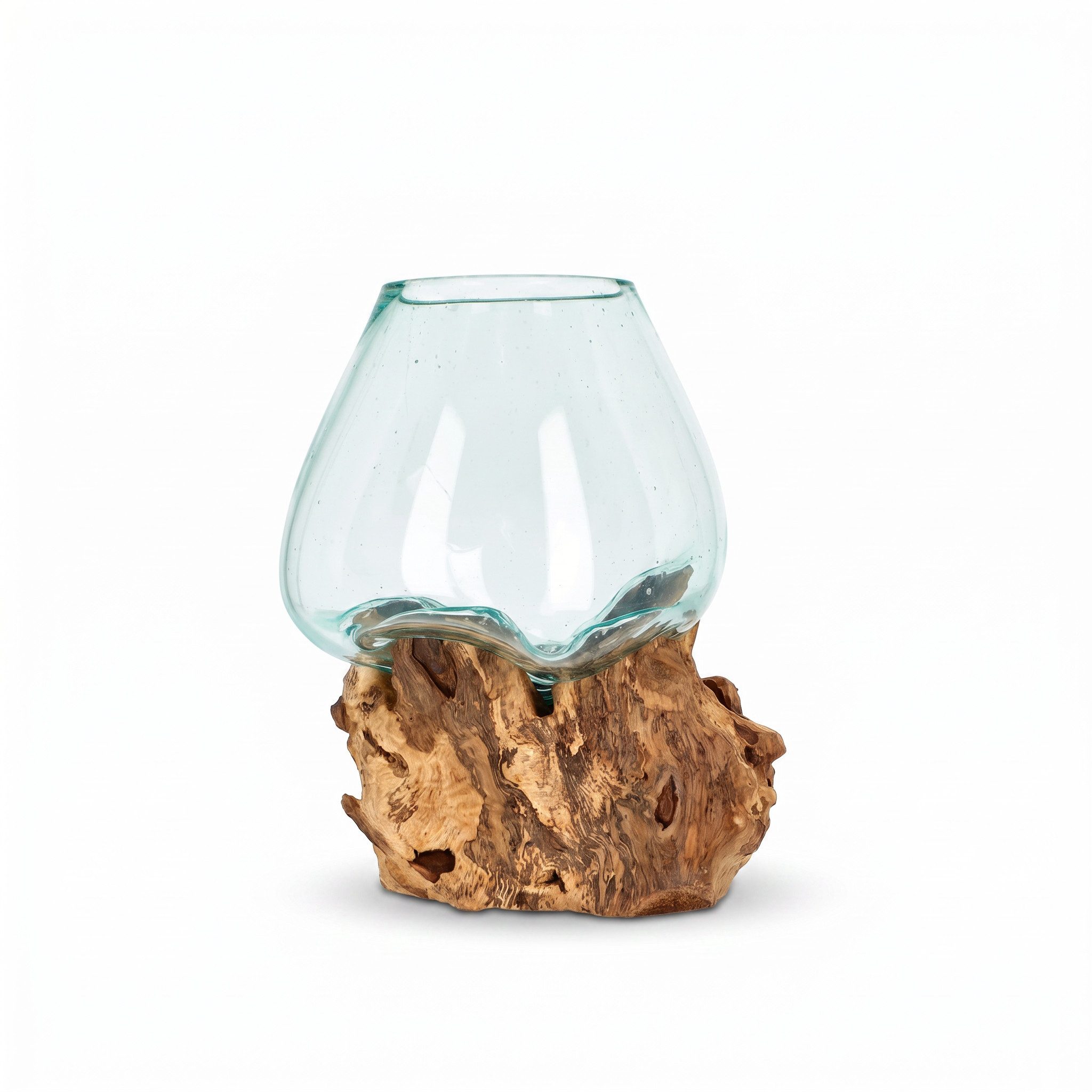 AlPa Living 100% Handmade Windlicht Glas auf Wurzelholz ca. 26 cm
