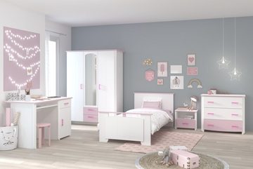 Kindermöbel 24 Komplettschlafzimmer Biotiful Parisot 5-tlg weiß - rosa, (5-tlg)